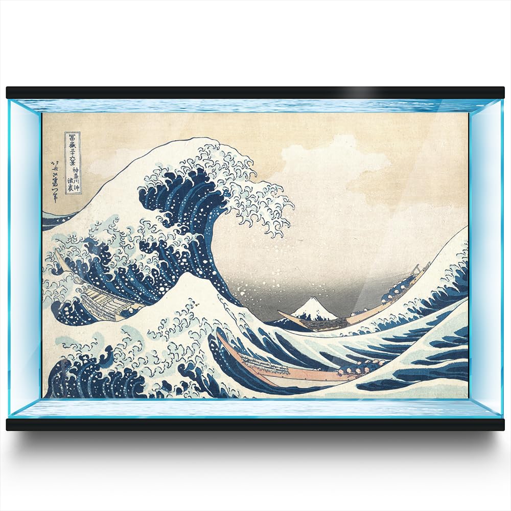 Autocollants de fond pour aquarium – Vagues Kanagawa du Japon – Poster décoratif pour aquarium Reptile Terrarium (100 x 50 cm)