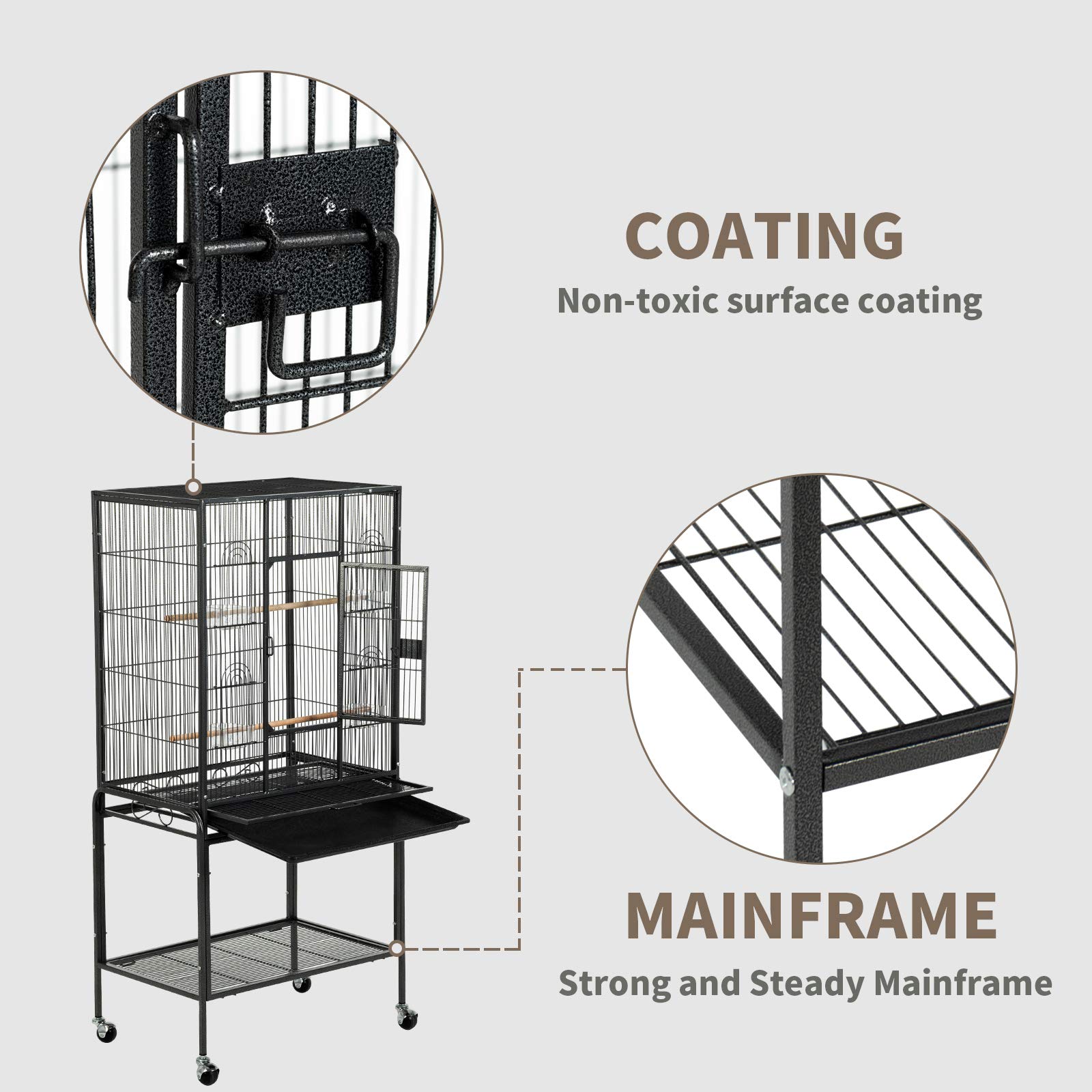 SUNCOO 53 in Large Flight Cage with Detachable Stand,Wrought Iron Heavy
