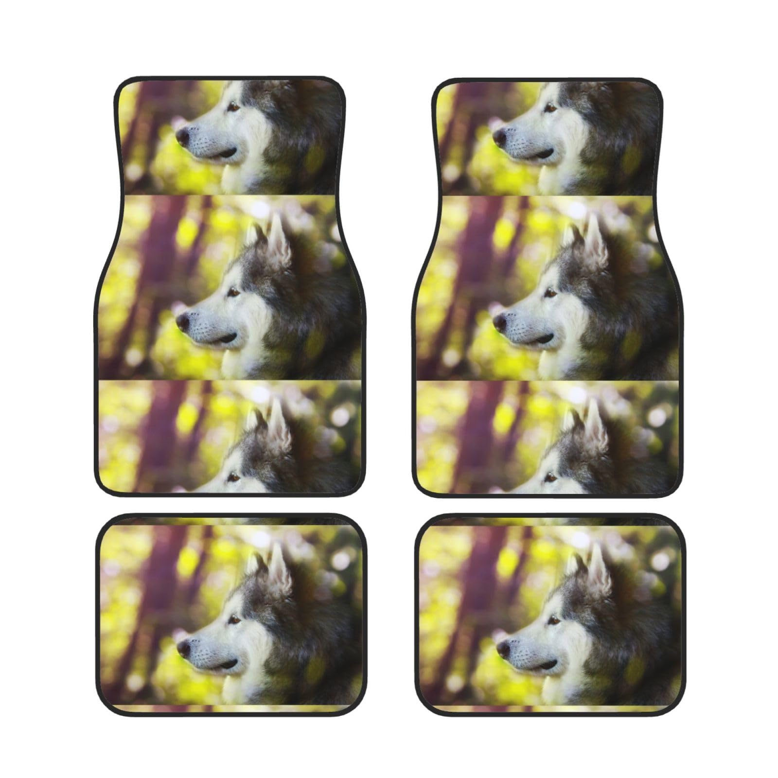 Alaskan Malamute Bokeh Haustiere Hunde Niedlich, 4er-Set Auto-Fußmatten, Neopren-Fußmatten für Fahrzeuge, rutschfeste Auto-Fußmatten, Autozubehör