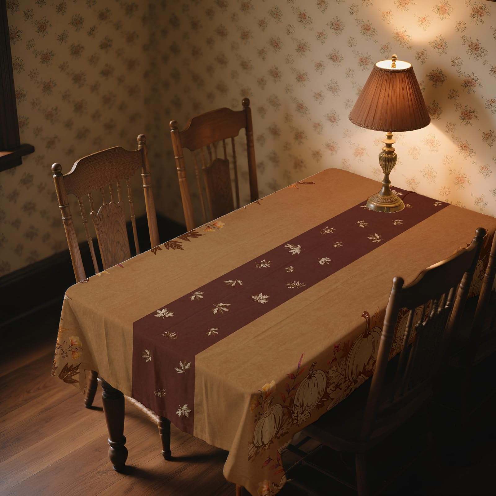 FJQWKLF Fall Retro Pumpkins Rectangle Tablecloth Maple Leaf Autumn Harvest Thanksgiving Table Cloth Rustic Vintage Brown Rectangular Tablecloth Table Cover for Dining Kitchen Party 54 x 72 Inch