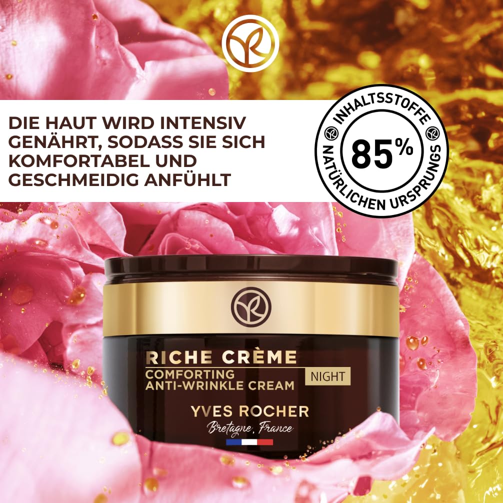 Yves Rocher RICHE CRÈME Anti-Aging Set – Gesichtsöl 30ml + Tagescreme 50ml + Nachtcreme 50ml – Mit 1000 Rosen Öl & 30 Kostbaren Ölen – Regenerierende Gesichtspflege
