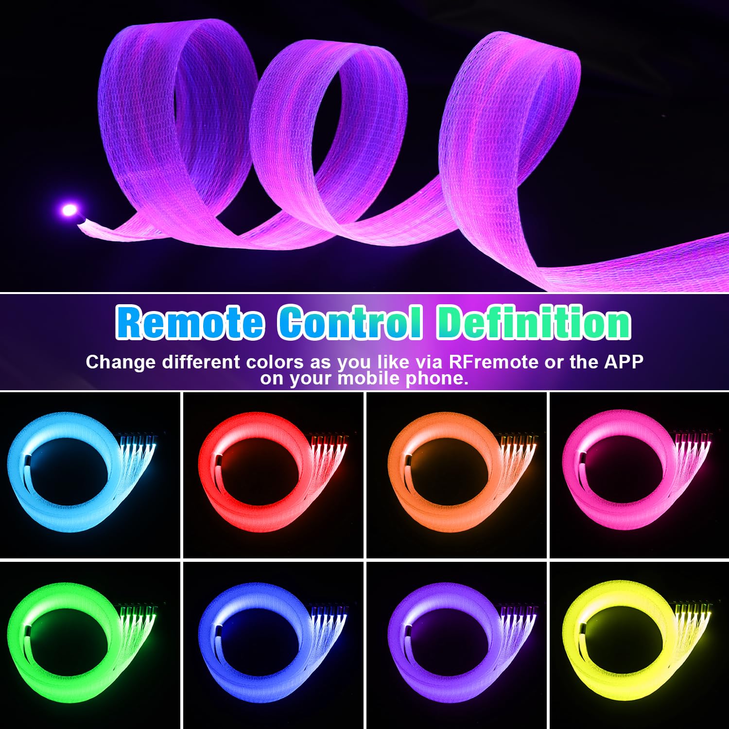 LED Fiber Optic Light DIY Mesh Kits with APP & Remote Control 16 Million DIY Colors Fiber Optic Lights for Ceiling Wall Party Bar KTV Halloween Christmas Decoration - 200inch