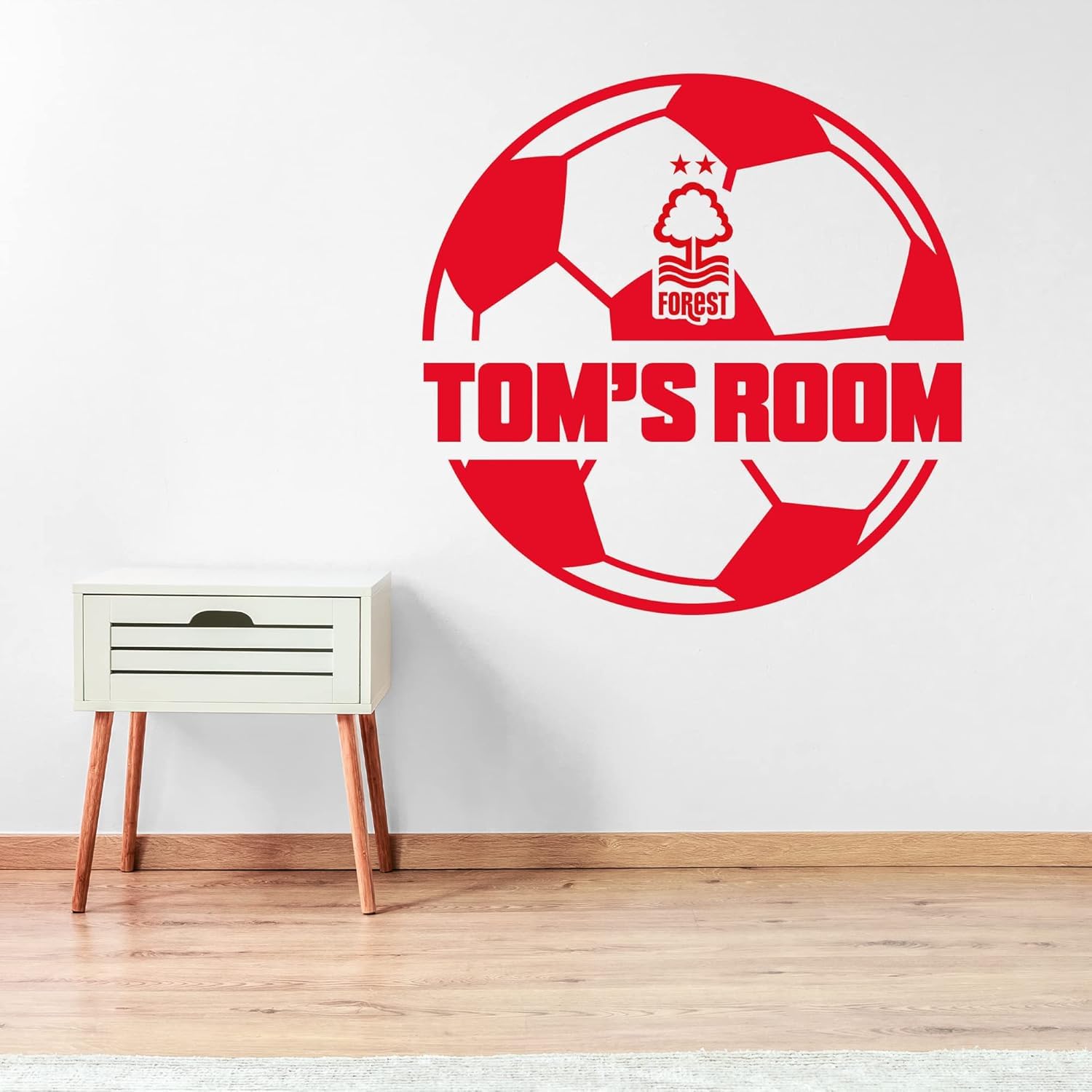 Themed Red Nottingham Forest Fc - Ball & Personalised Name Wall Sticker (90Cm Width X 90Cm Height)