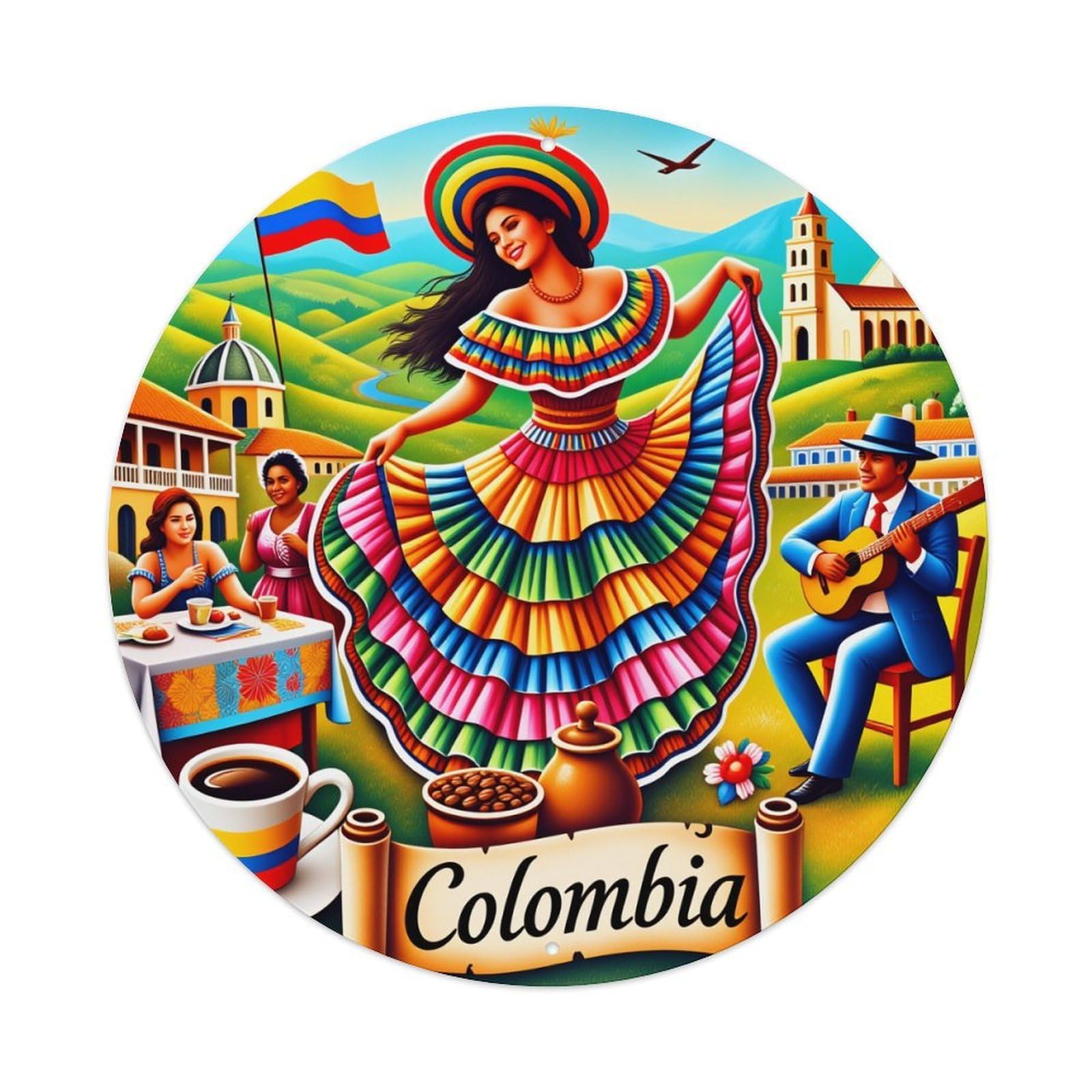 Colorful Traditional Dance Music Landscape Metal Tin Sign Vintage Garden Bedroom Cafe Bar Man Cave Home Wall Decor Metal Poster 8x8 inches