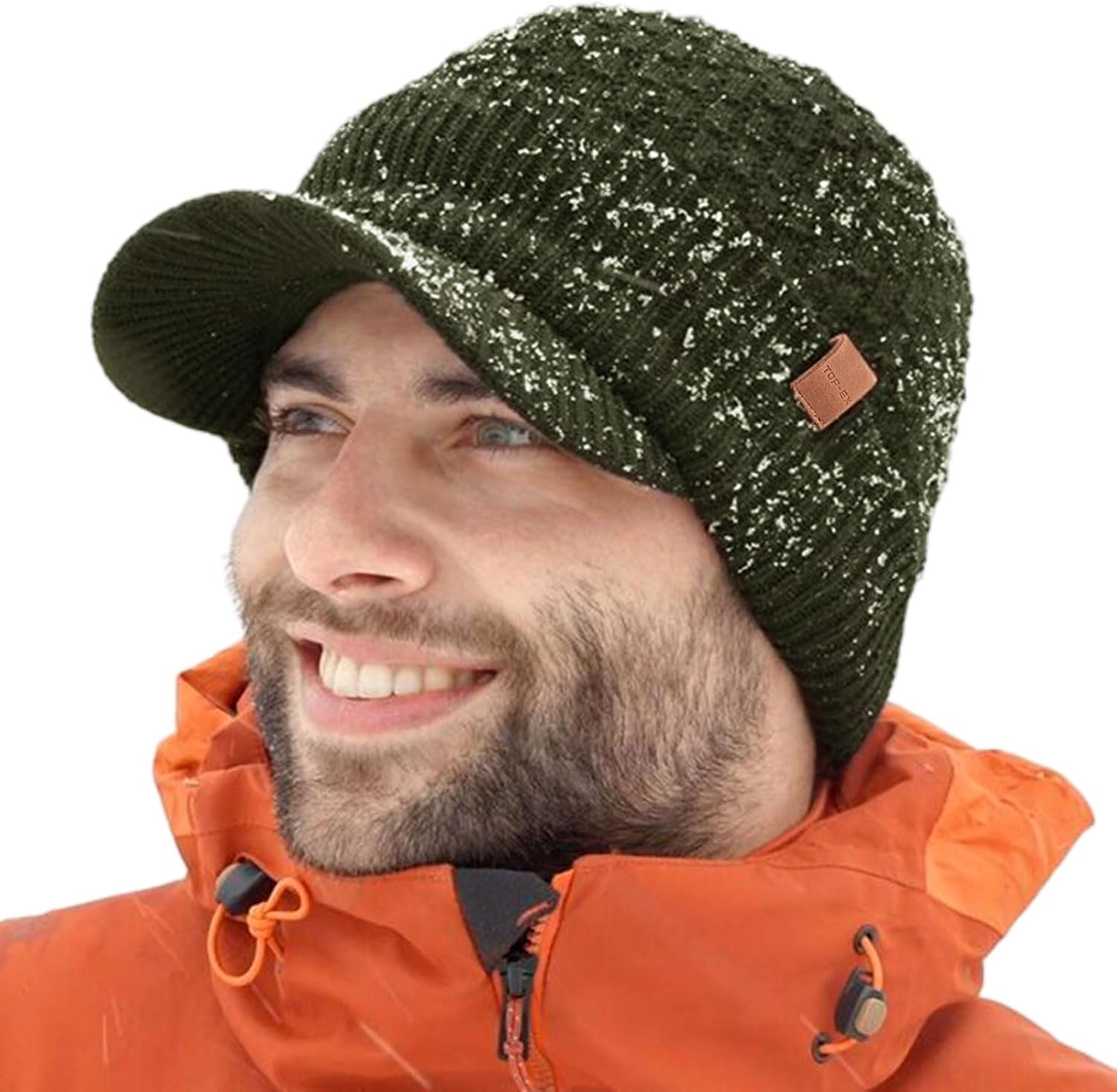 TOP-EX DryKnit™ Waterproof 80% Merino Wool Beanie Hat with Brim – Fleece Lined Ski Cap for Cold Weather & Large Heads