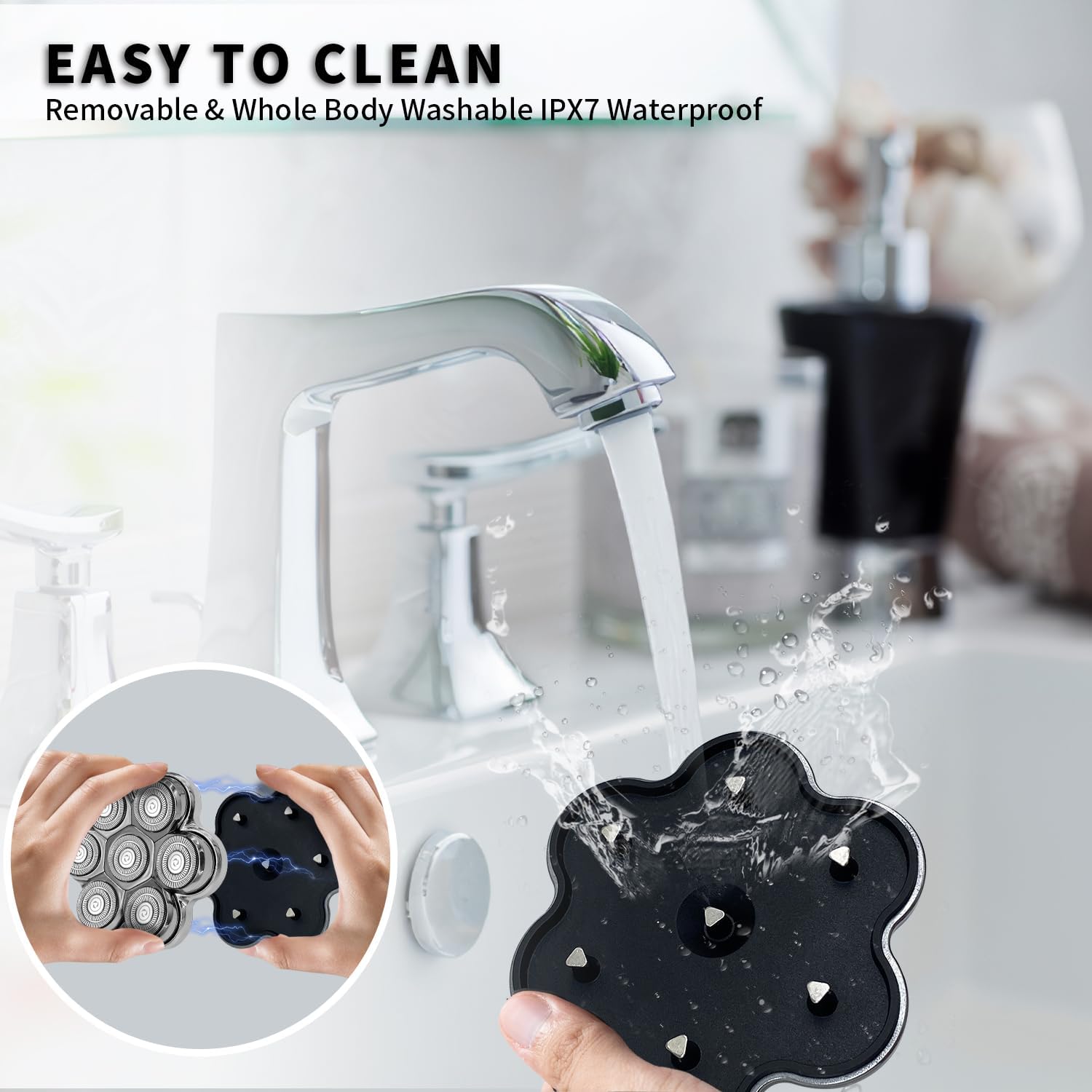 Magnetic Head Shaver Replacement Heads 7 Double Ring Waterproof Rotary Razor Blades for Bald Men Compatible with Freebird Wyklaus Shpavver (Silver2)