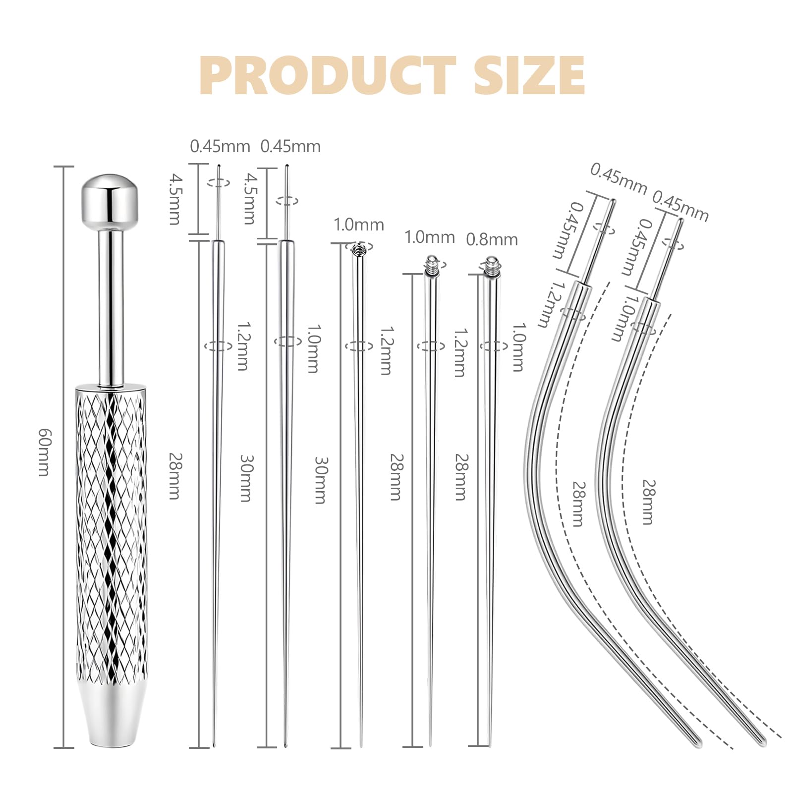 Set de Pinzas para Piercings Profesional, Kit Extractor Bolas, Conos Inserción 16G 18G