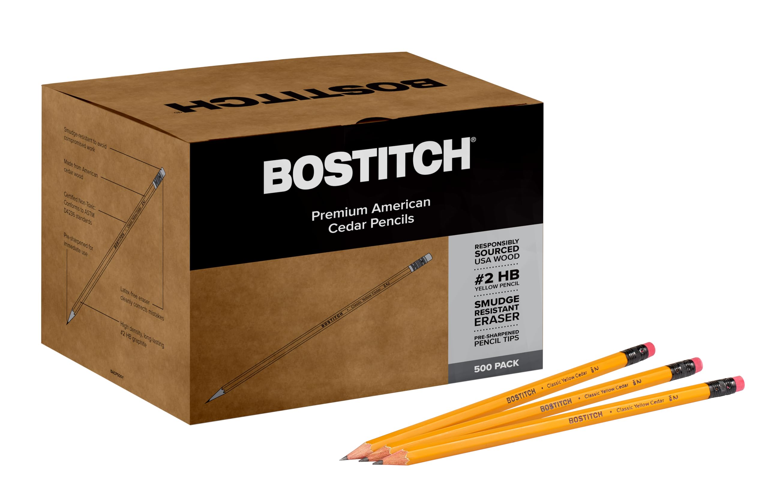 Bostitch Premium #2 Matite, legno di cedro americano, pre-affilato, HB Graphite, confezione da 72