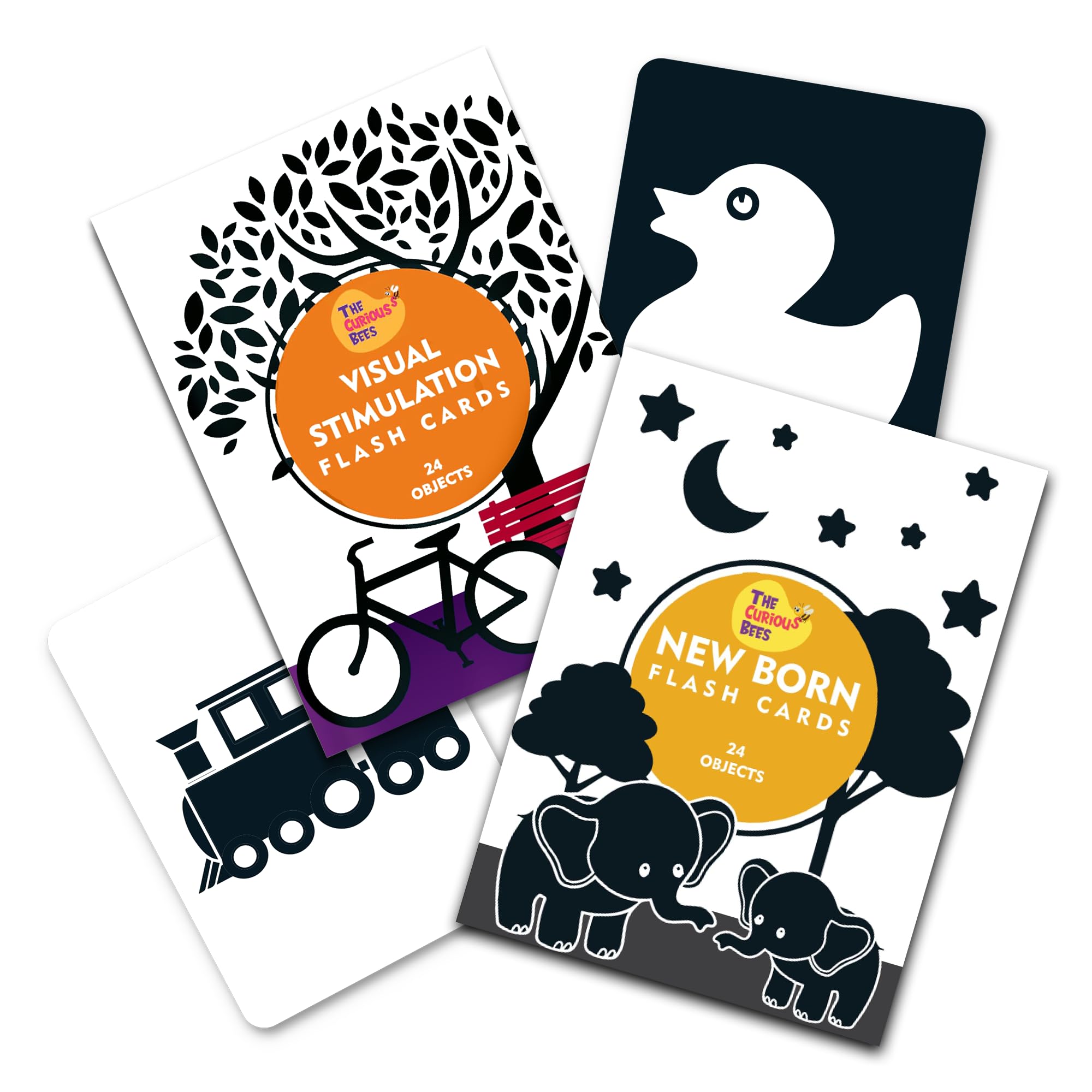 Set of High Contrast & Visual Stimulation New Born Anti-Glare Cards | 48 Objects for Visual Colour Stimulation, Cognitive & Sensory Development of 0-12 Month Old Kids