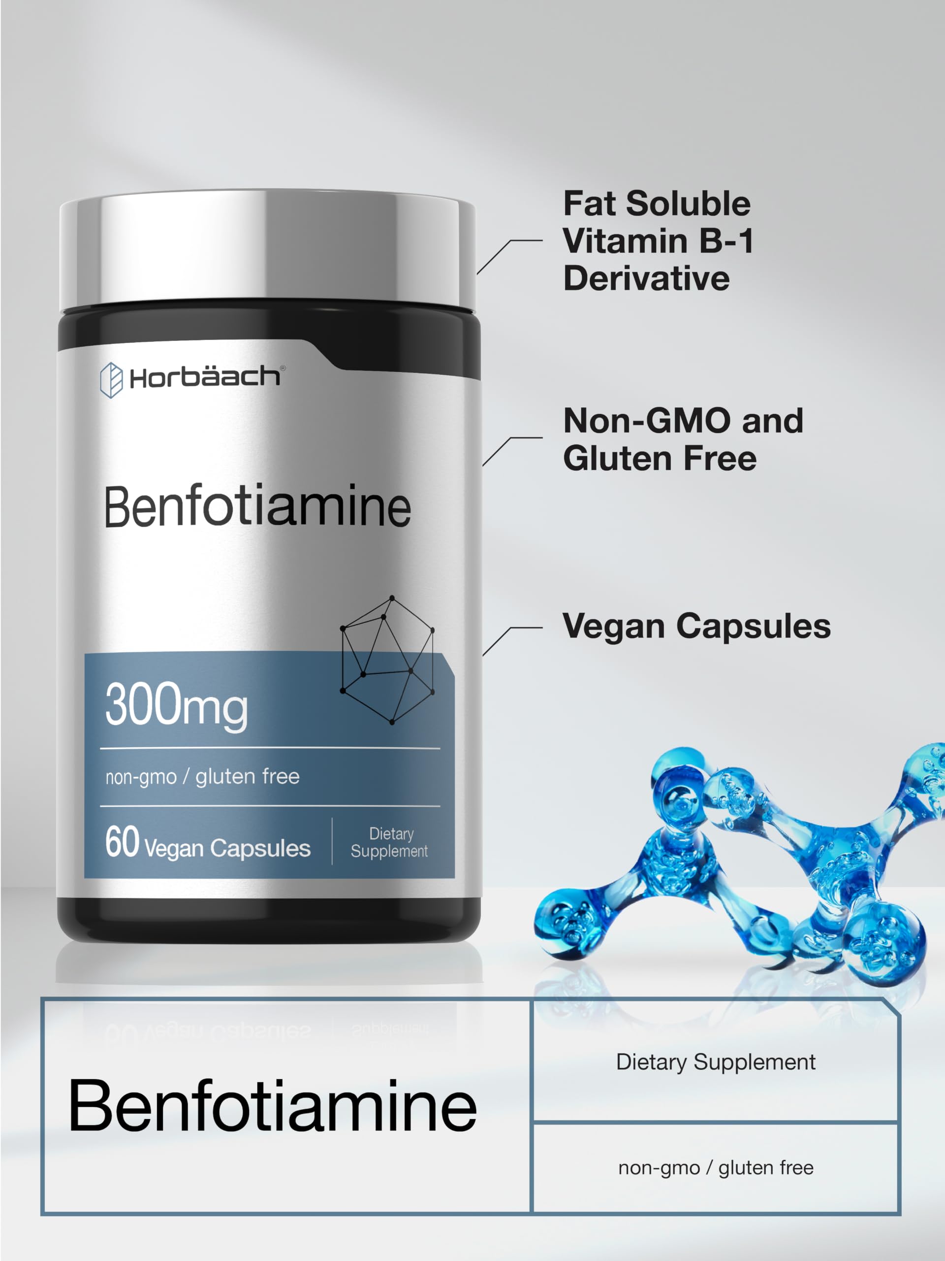 Horbaach Benfotiamine 300mg | 60 Capsules | Vitamin B1 Thiamine — Amazon image 4