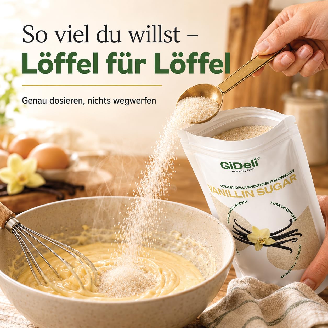 GiDeli Vanillinzucker 3x5kg - Feiner Vanillezucker zum Backen mit zartem Vanille Aroma - Vanillin Zucker für Kuchen, Plätzchen, Desserts, Sahne & Kaffee - Pure Süße - Vegan