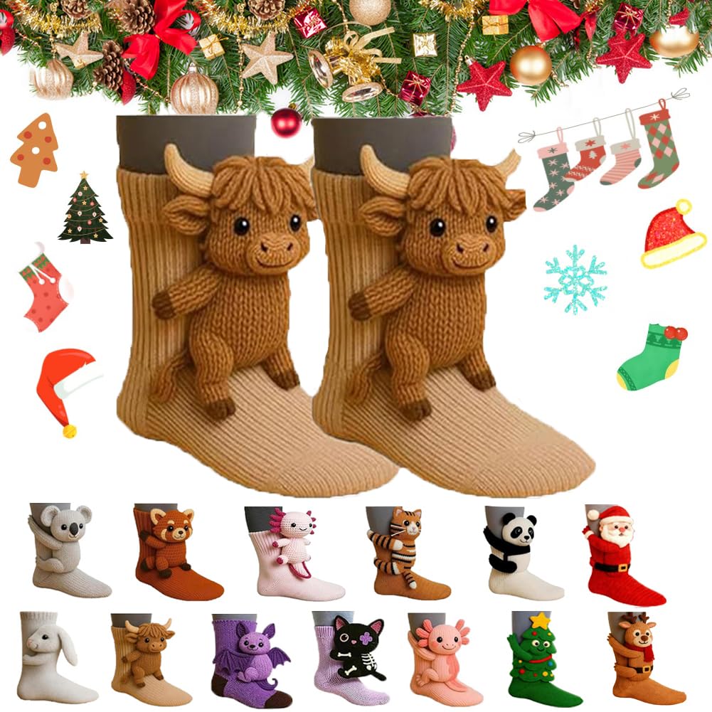 KIGKYO 3D Knit Animal Socks New Novelty Floor Sock for Christmas,Cute Hand Crochet Knit Sock,Cute Novelty Animal Socks,Warm winter floor socks for adults and children (Style 20)
