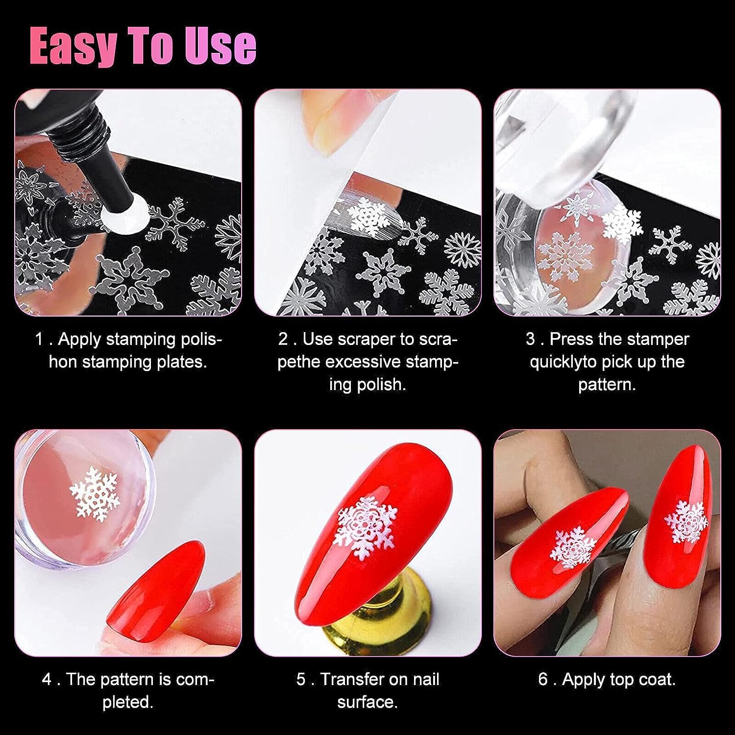 THR3E STROKES Nail Stamping Transparent Silicone Head Clear Jelly Nail Art Stamping Stamper with A Lid Big Cap Scraper Image Plate Manicure Tools DIY Polish Kit with Matte Handle 1