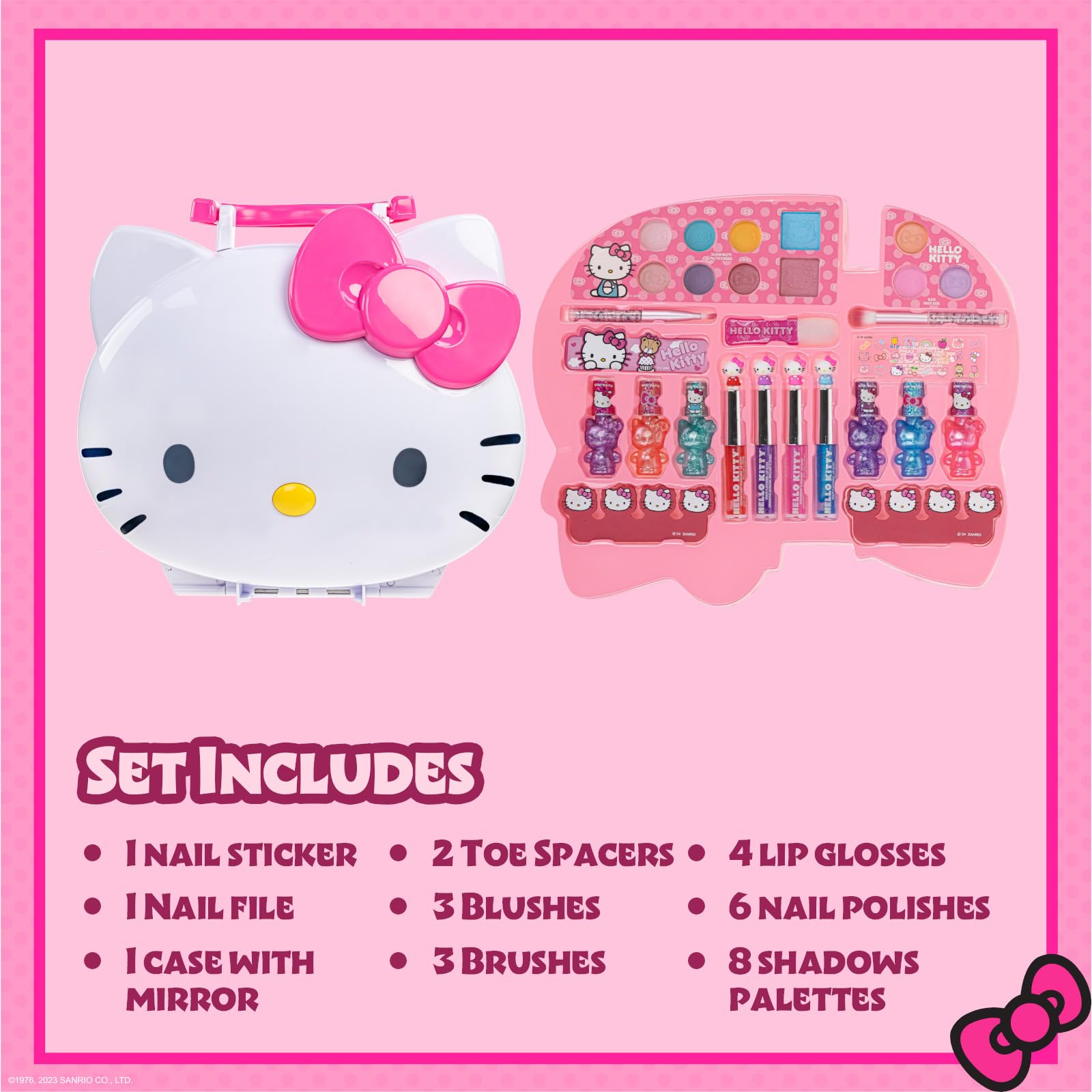 Hello Kitty - Juego de maquillaje con luz para niñas, incluye accesorios para uñas, ojos y labios, regalo perfecto de cumpleaños y vacaciones, pilas AA no incluidas, a partir de 3 años 2