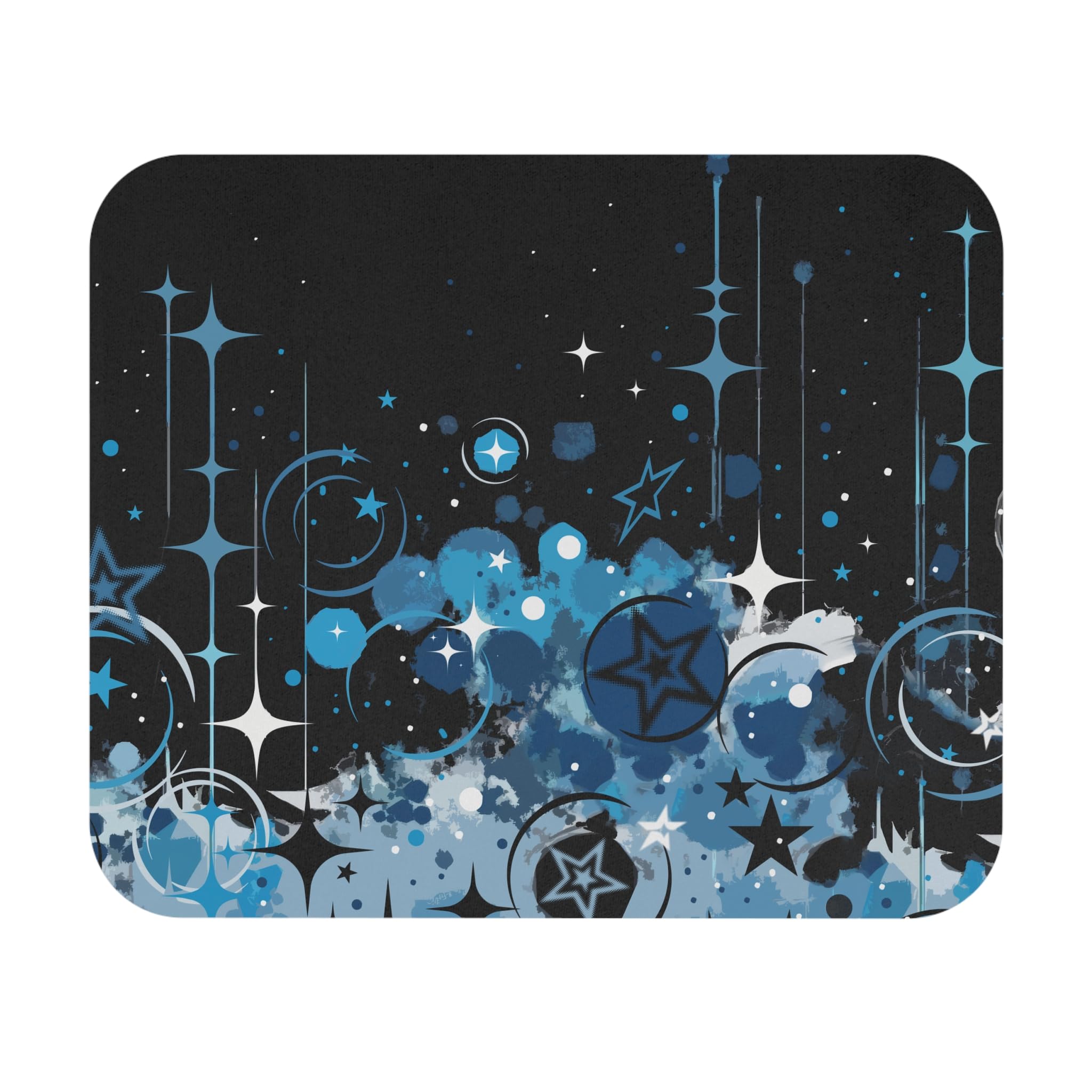 Frutiger Metro Blue and Black Mouse Pad, 9x8 Computer Aesthetic, Dark Sparkly Desk Mat, Trendy Vectorbloom Desk Accessories