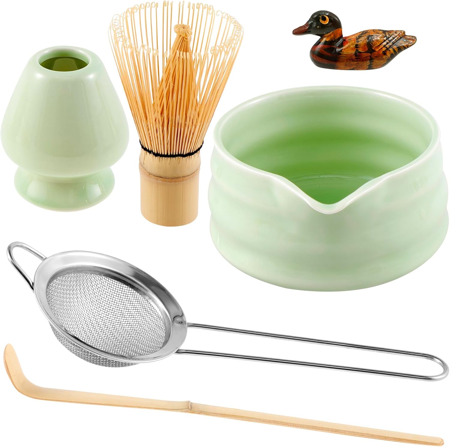 Matcha Whisk Set, Matcha Tea Set, Matcha Kit, Elegant Matcha Tea Set, Matcha Whisk Holder and Scoop Holder for Matcha Lovers Tea Making Includes Matcha Bowl with Mouth Tea Scoop Tea Sifter (green)