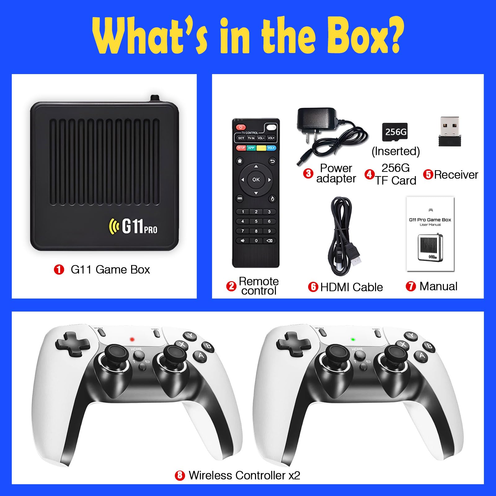 All8bit G11 Pro Game Box, Classic Video Games with HDMI, with 60 Emulators and 100000+ Games - Plug & Play TV Retro Gaming Console with Upgrade Dual 2.4G Wireless Controllers