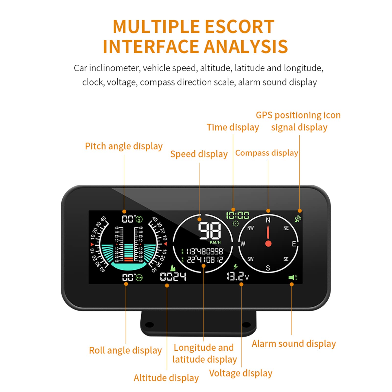 Display HUD Digitale Universale per Auto con GPS, Tachimetro, Bussola e Inclinometro LCD a Colori
