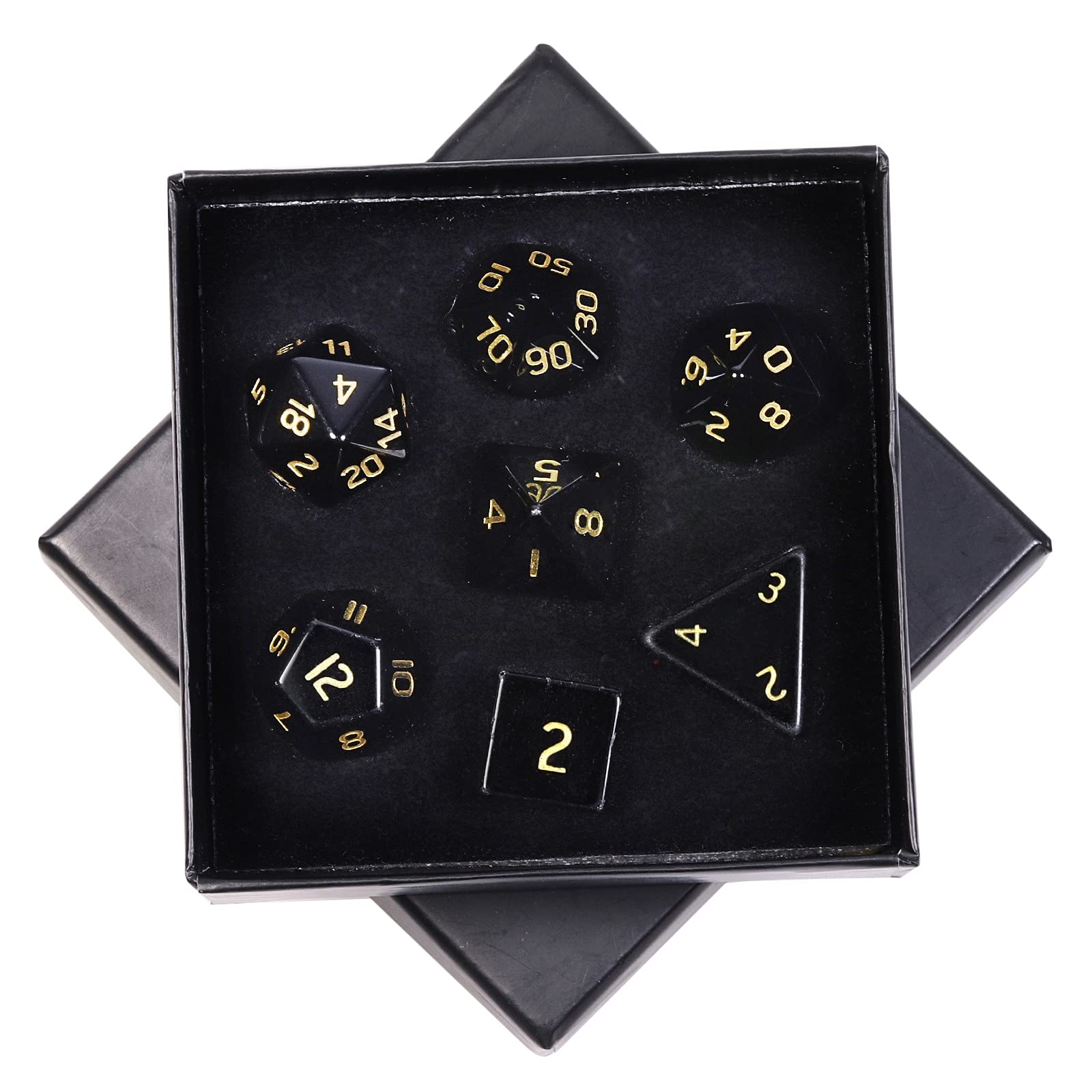 SUNYIK Juego de 7 dados DND de piedra de cristal pulido para juegos de mesa RPG MTG, dados de juego DND, mazmorras poliedrales y dragones para decoración de oficina, hogar, obsidiana negra