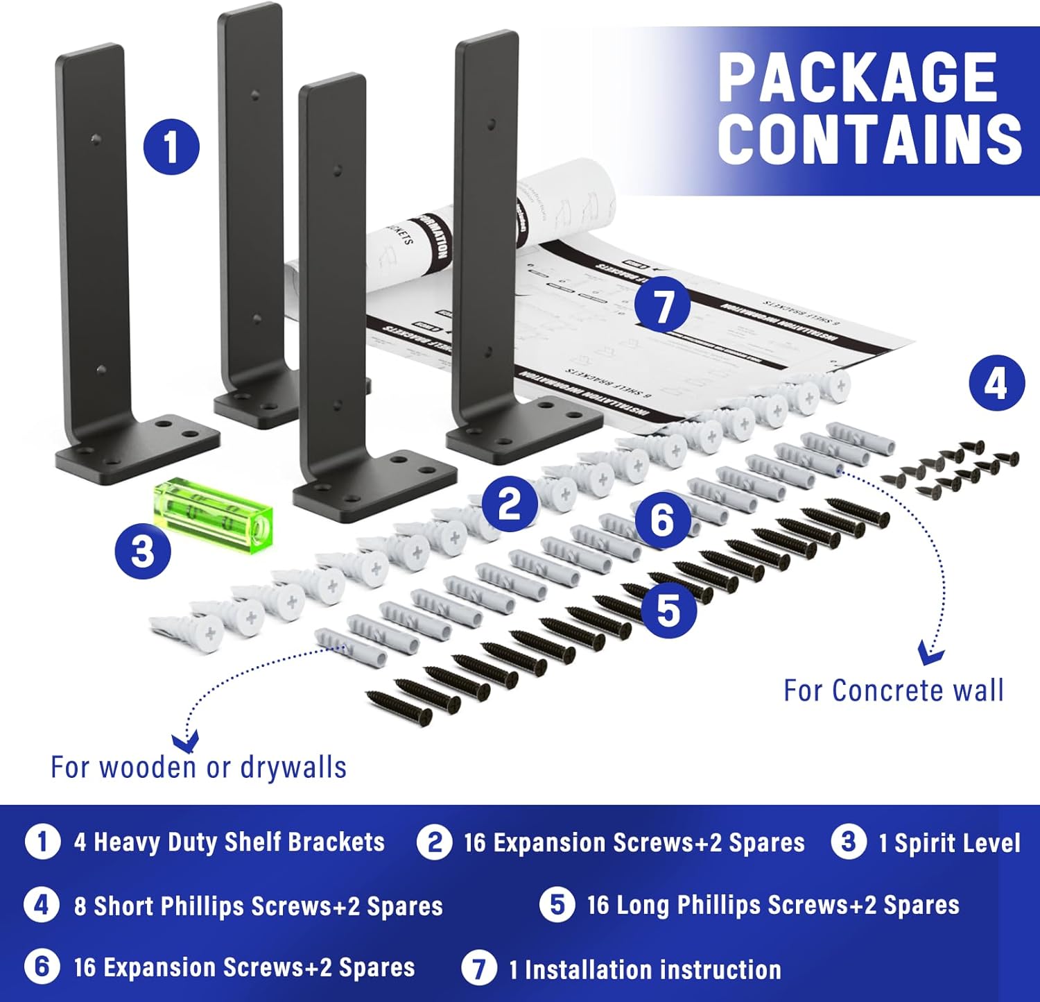 Goovilla Shelf Bracket, Heavy Duty Floating Shelf Brackets 8 inch Long, 4 Pack Brackets for Shelves, Black Coated Metal Wall Shelf Support Brackets with 1/5 Inch Thick and 160 lb. Load Capacity