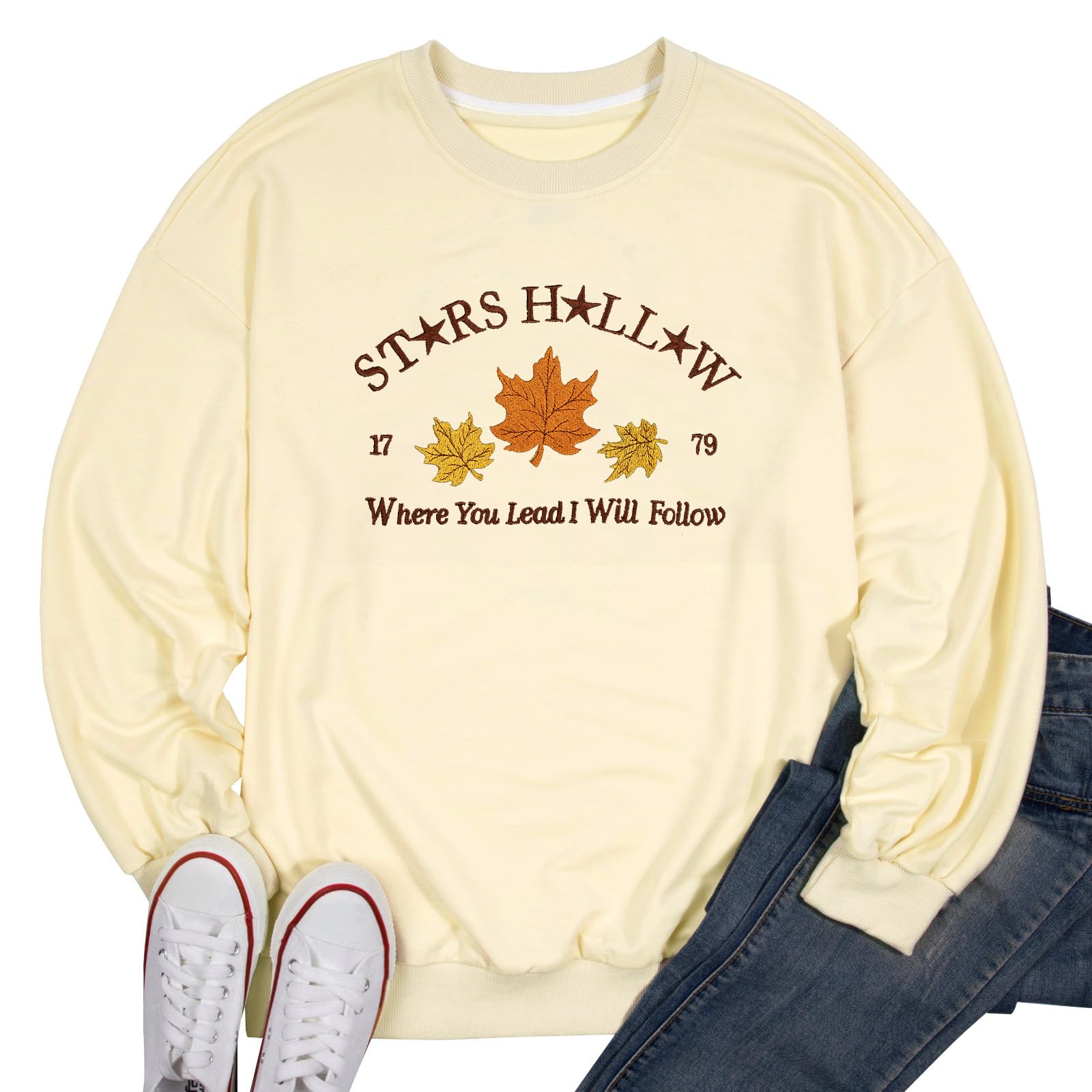 MYHALF Felpa girocollo da donna con stampa foglia autunnale felpe per vacanze a maniche lunghe pullover con spalle cadenti