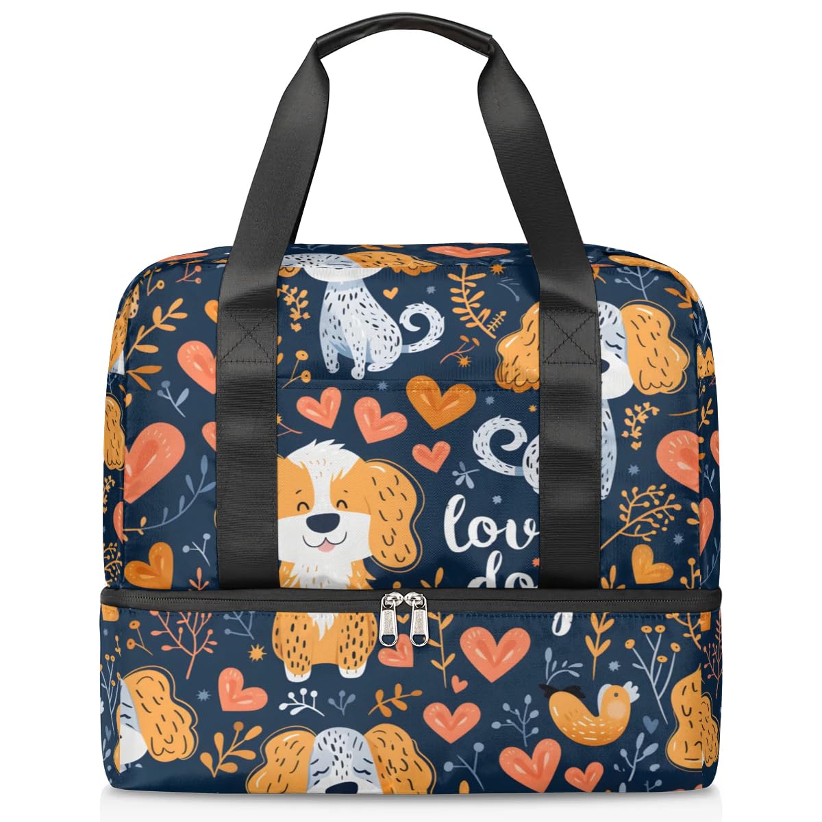 Dogs Love Heart Travel Duffel Bag Dry Wet Separated Sports Tote Travel Duffle Bag Gym Workout Bag Women Travel Duffel Bag for Women, Travel, Gym, Work
