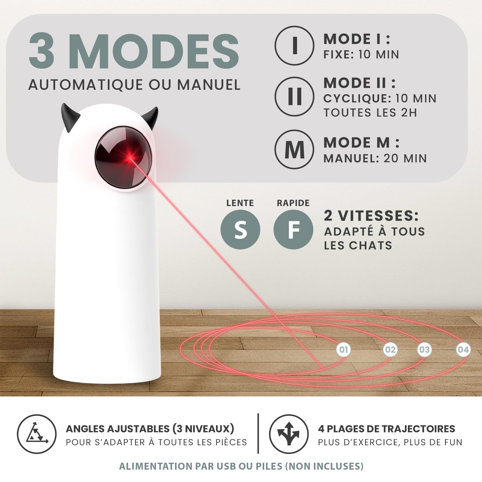 Coffret 4 Jouets Interactifs pour Chat avec Herbe à Chat | Laser Automatique Rotatif, Laser Manuel, Balle Interactive, Oiseau Volant avec Catnip | Pack Anti-Stress et Stimulation Féline