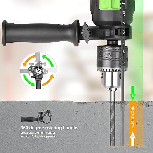 Miniatura 6 de GALAX PRO 4.5Amp 0-3000RPM Corded Hammer Drill, 5pcs Bit, Hammer and Drill 2 Functions in 1 with 12 Variable Speed, 1/2 Inch Keyed Metal Chuck,