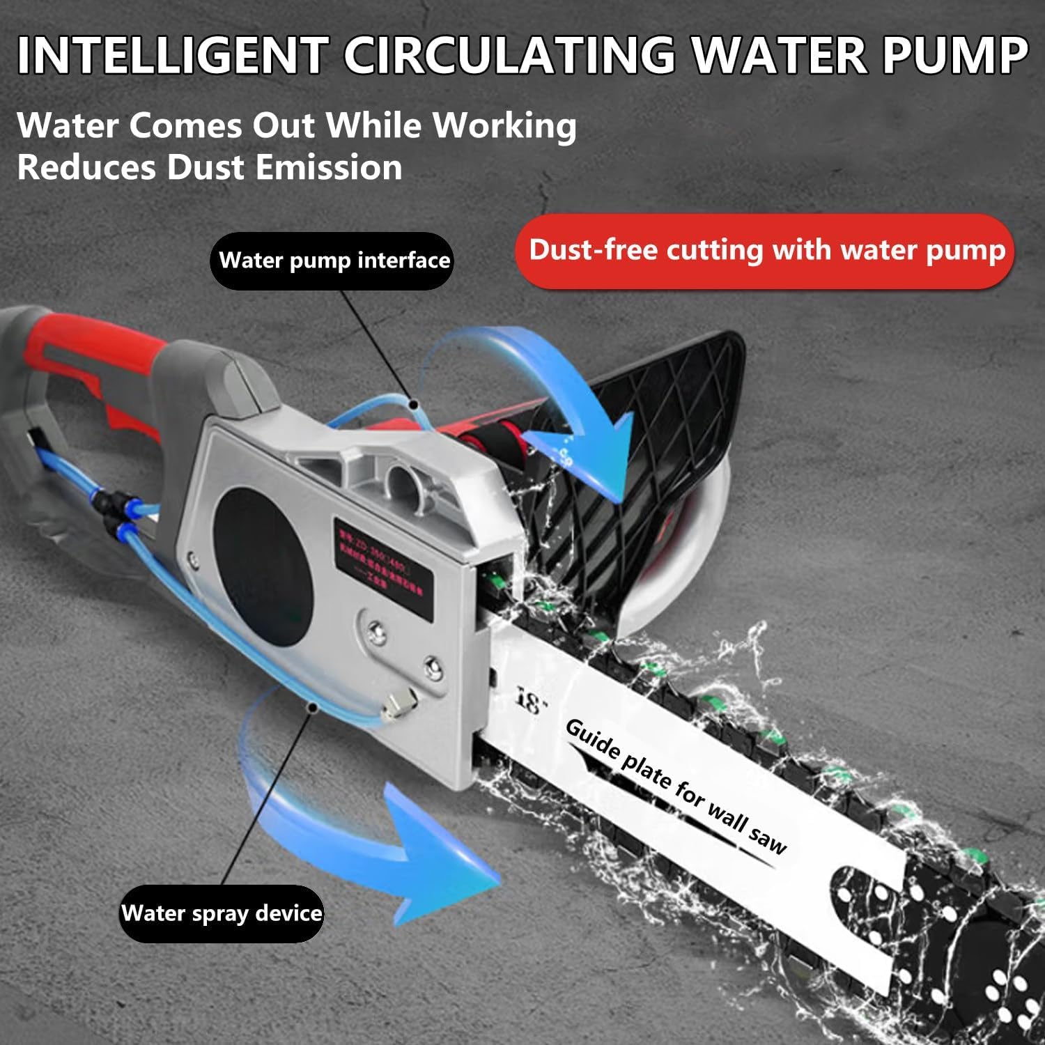Motosierra Hormigón Industrial 12000W - Sierra Eléctrica Cadena Motosierra, Supresión Polvo, Baja Vibración, Acero Profundidad de Corte de 48 cm, para Paredes de Ladrillo y Cemento