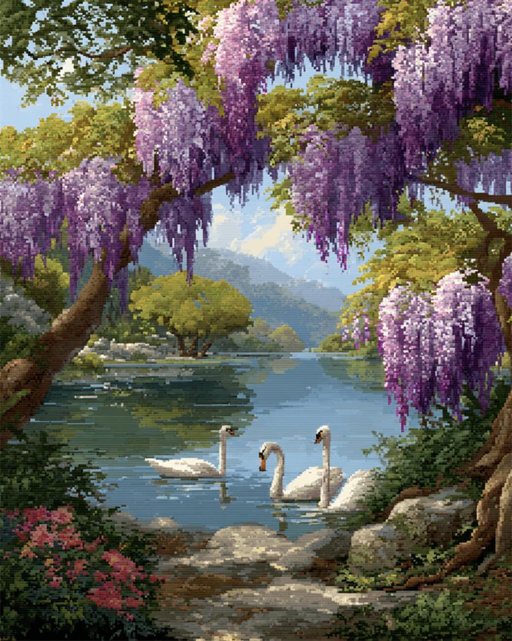 AYAOYANGGO Animal DIY Beading Embroidery Kit Swans and Wisteria DIY Set with Beads Hand Made Beading Painting Kit from Needlework Handcraft Needle Arts Decor 60x80cm