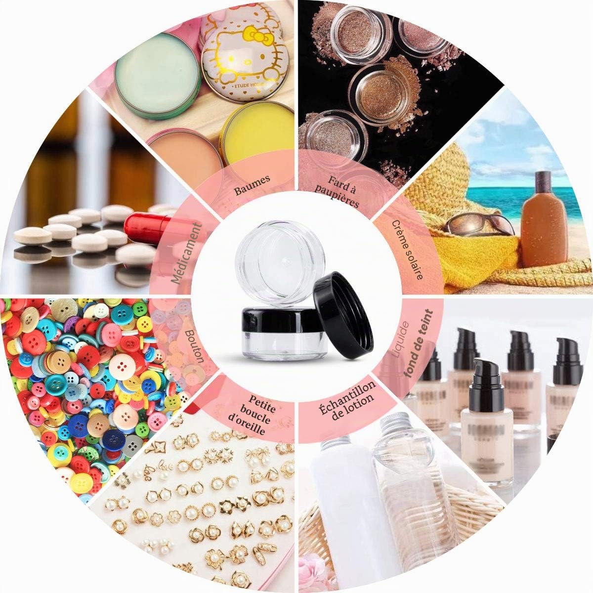 MELLIEX 60 Pièces Pots Cosmétiques Vide en Plastique Clair De Voyage Conteneurs Cosmétiques Pot Échantillon pour Lotion, Crème, Stockage de Maquillage (5g / 5ml)