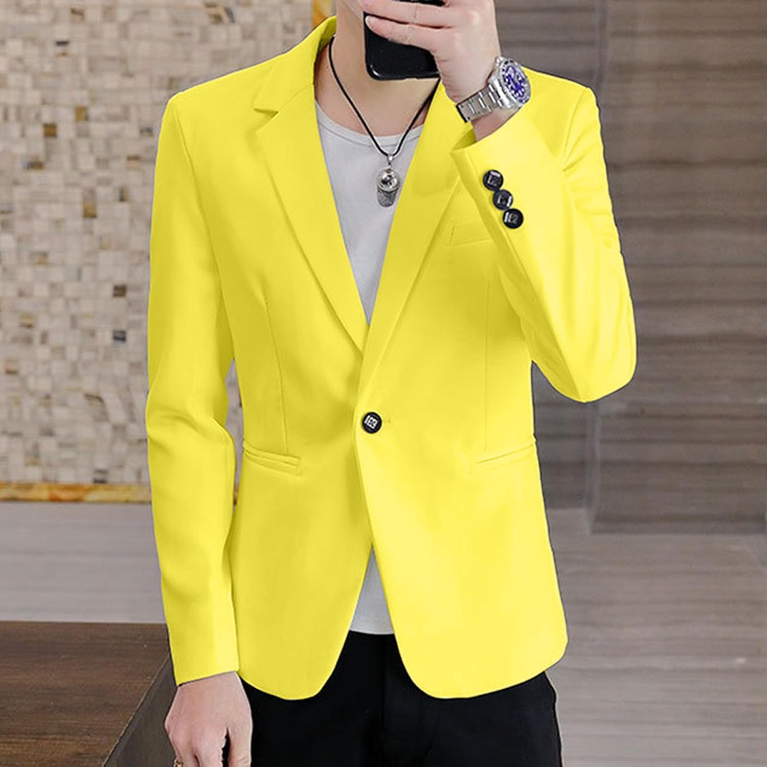Men Prom Wedding Dress Blazer Coat Notched Lapel Trendy Slim Fit Suit Jacket Spring Classic 1-Button Commute Jacket