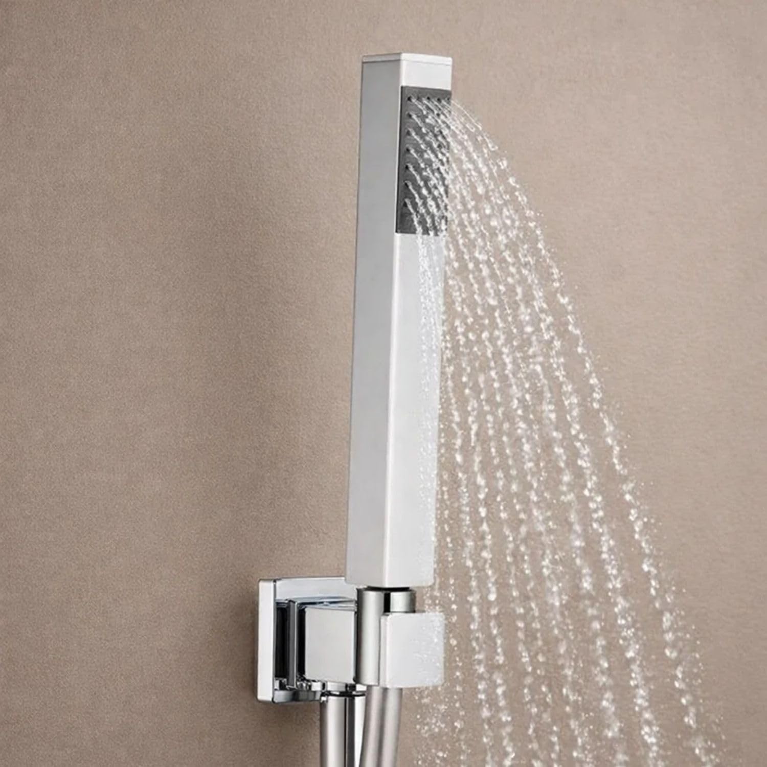 Kit Set Doccia Ottone Cromato Completo di Supporto Presa Acqua con Flessibile 150 cm e Doccetta Quadro - Include 3 Componenti - Finitura Cromata Lucida