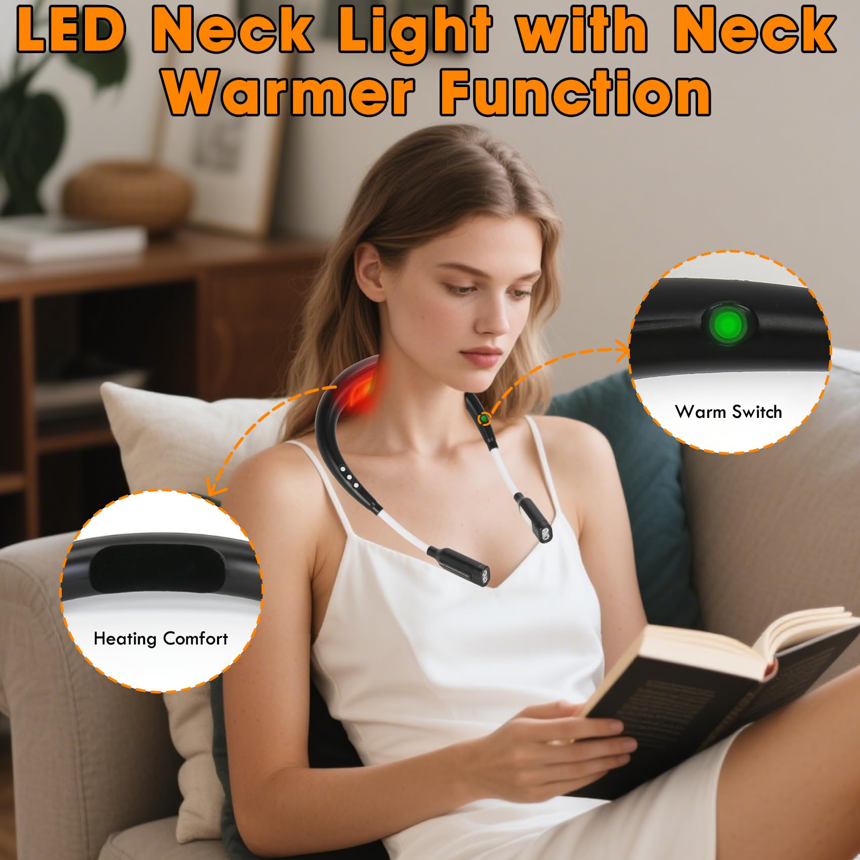 Luce da lettura ricaricabile riscaldata con 4 modalità di luce regolabili, lampada a LED per libri a letto, lettura notturna, comode luci per libri per lettori e artigiani (nero)