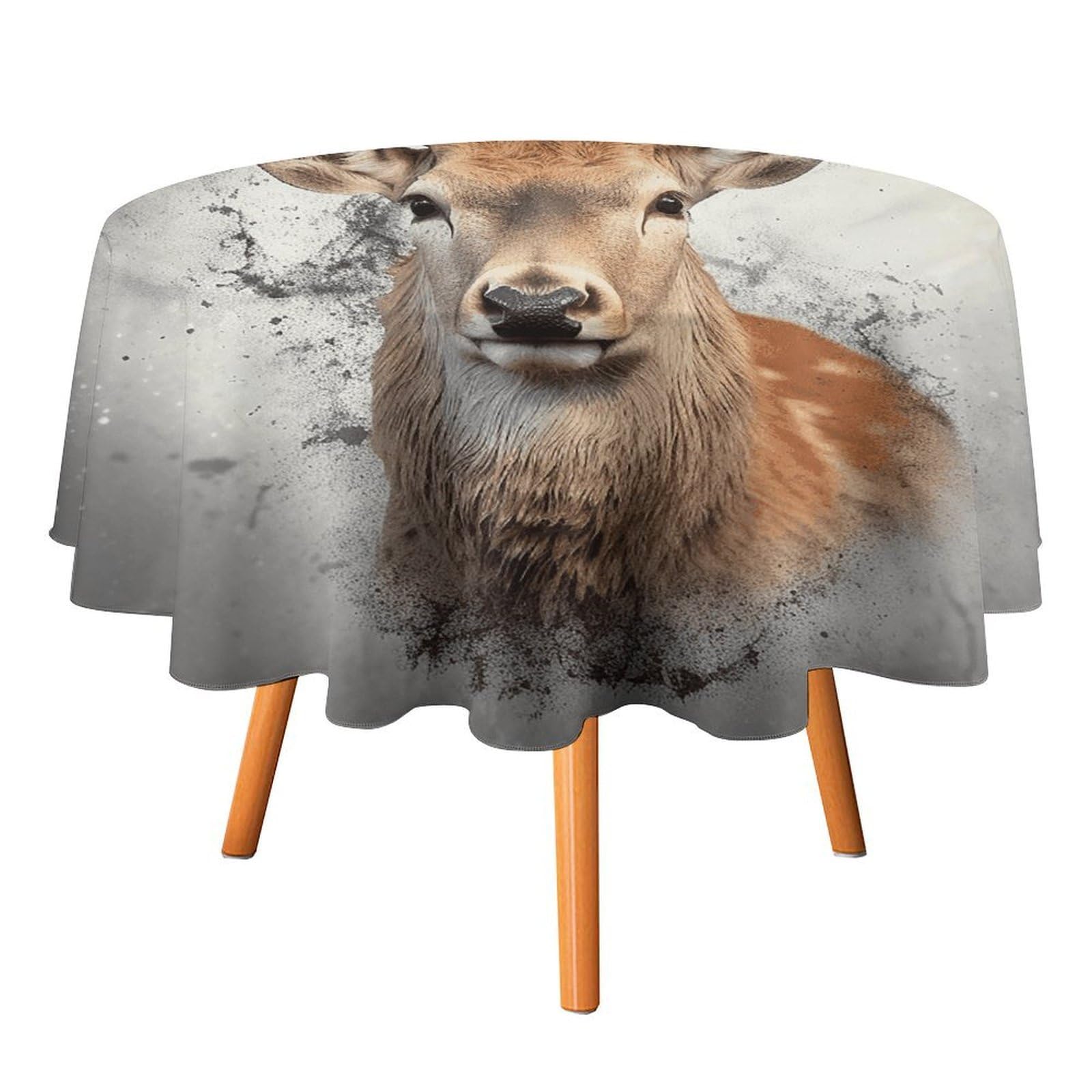 SMAZDFXX Animal Deer Tablecloth for Restaurant, Round Polyester Table Cover 50x50in for Party