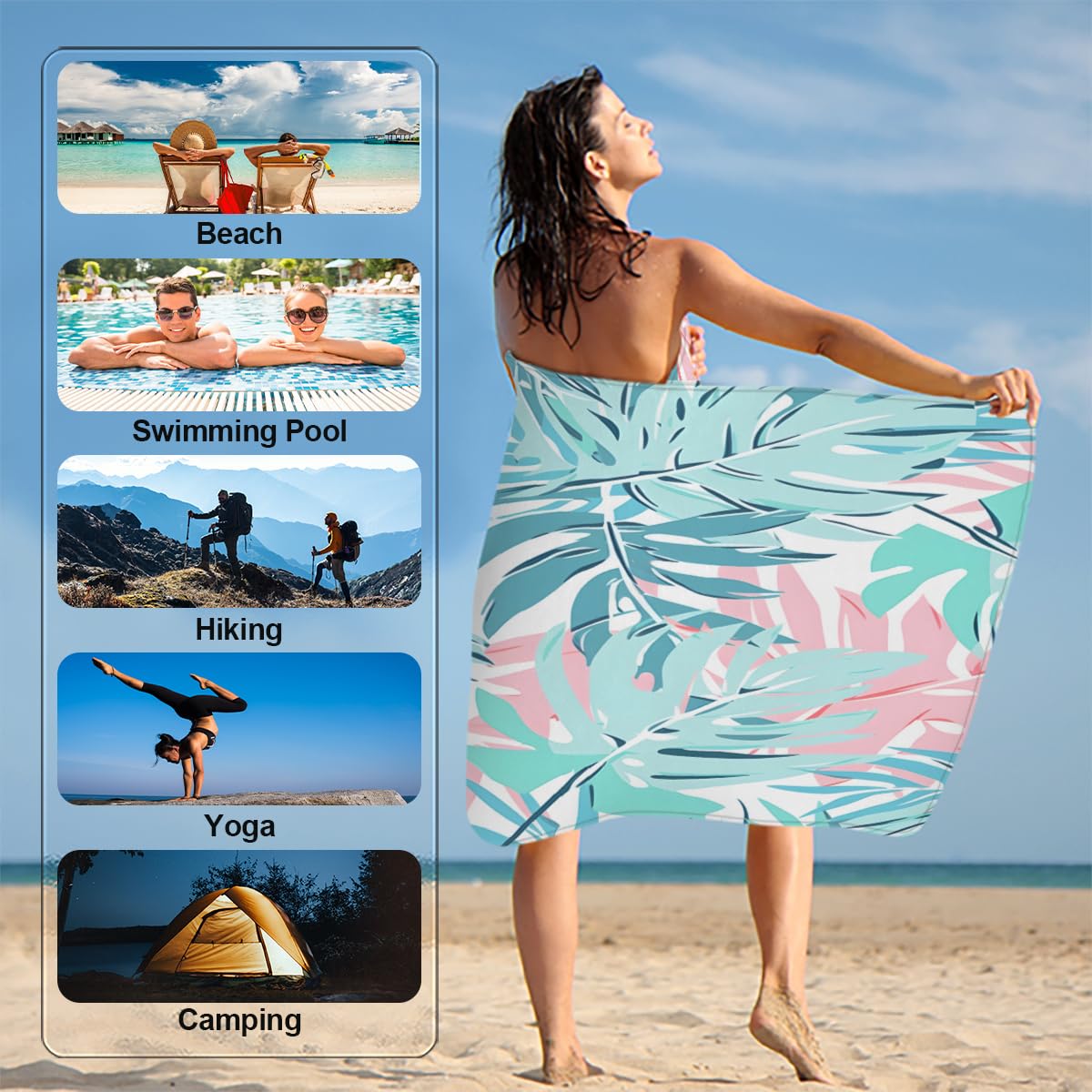 Tropical Palm Beach Towel - Quick Dry Microfiber, 52x32 Inches, Super Soft & Absorbent For Travel - View #9