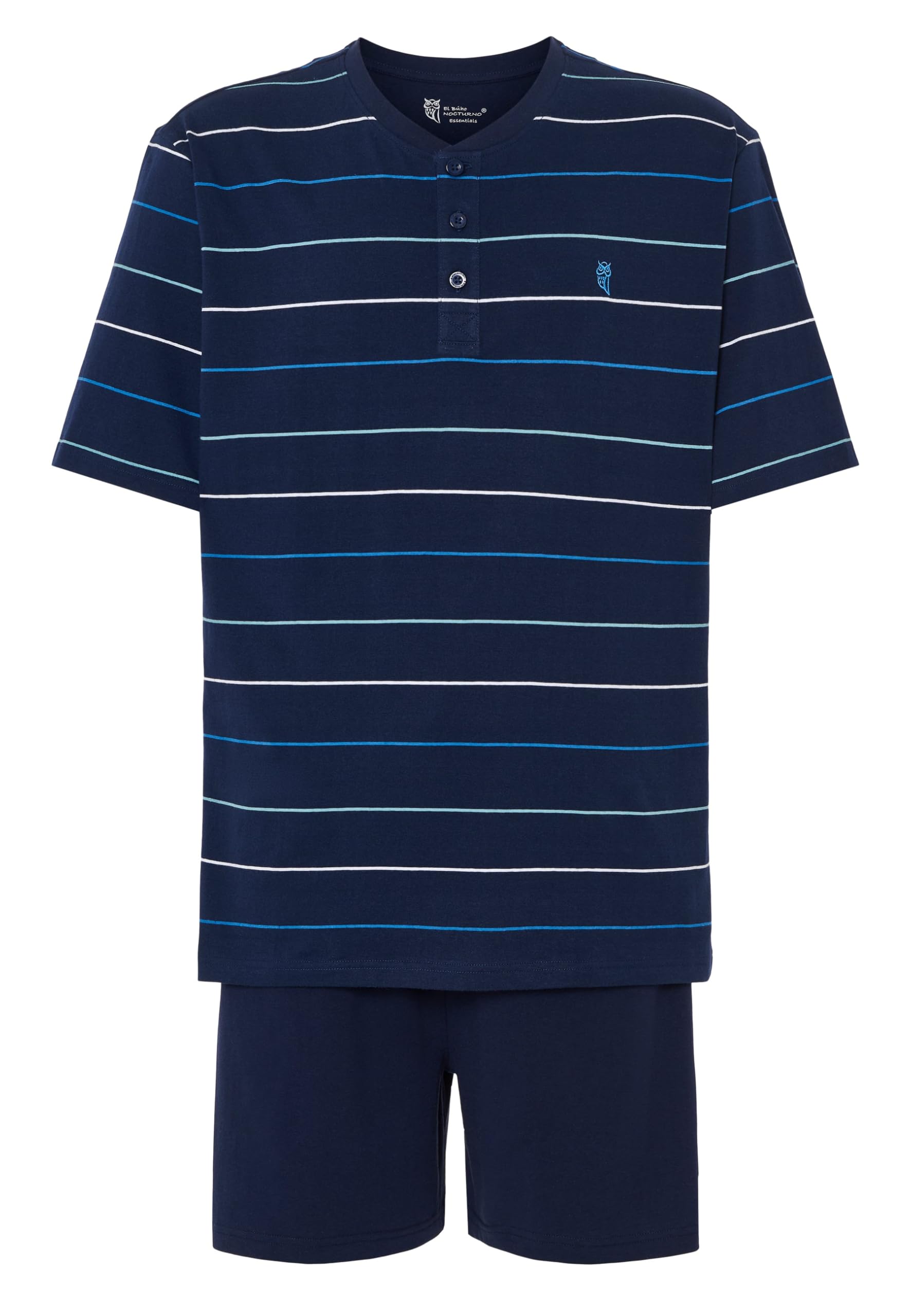 El Búho Nocturno Pijama Hombre Verano Manga Corta - Algodón 100% o Mezcla - Tela Chaqueta Abierto Botones Judo o Punto Fresquito - Ropa Dormir Corto Rayas Bolsillos