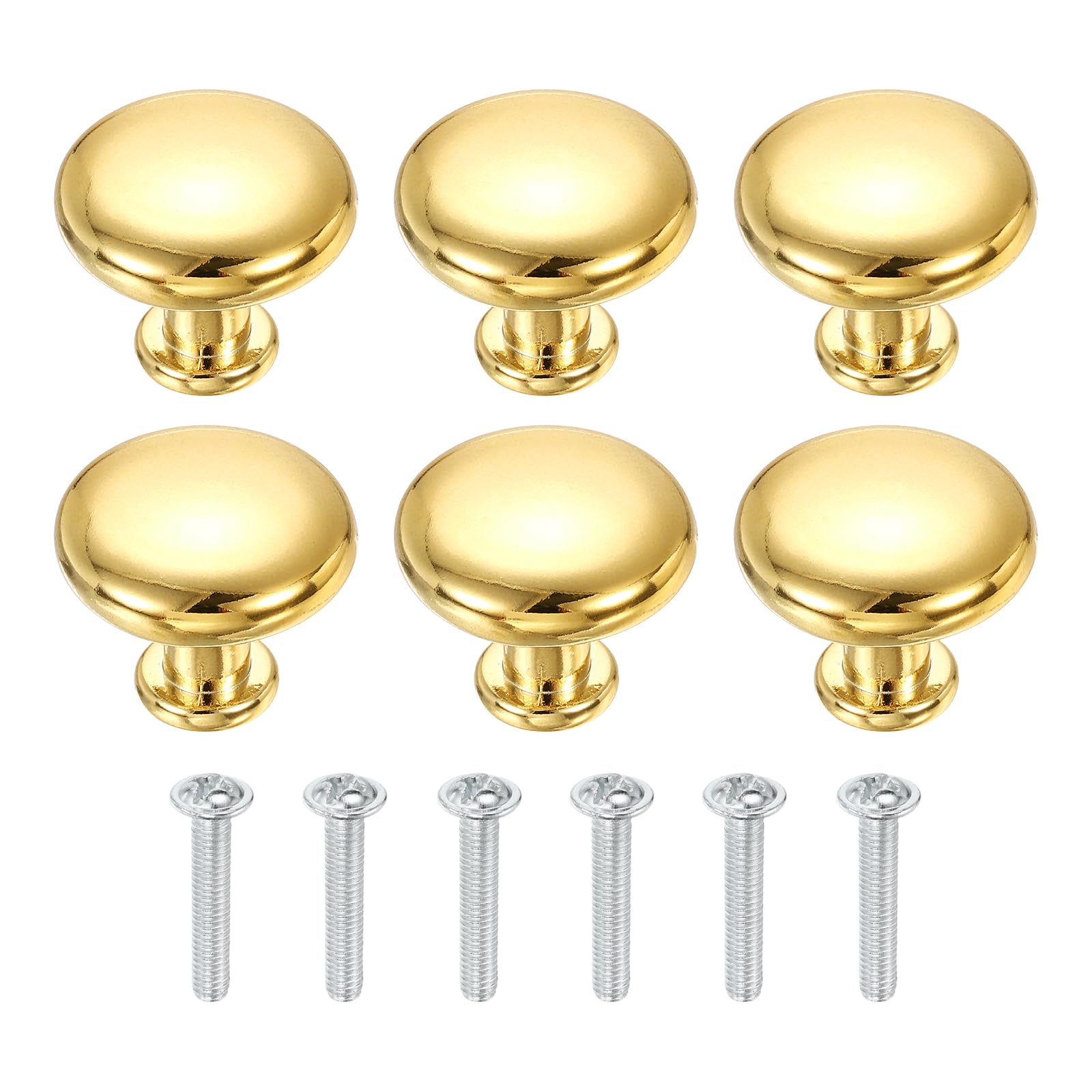 sourcing map Cabinet Knobs 1-1/8" 28mm Dia Drawer Knob Gold 6Pcs — image 1