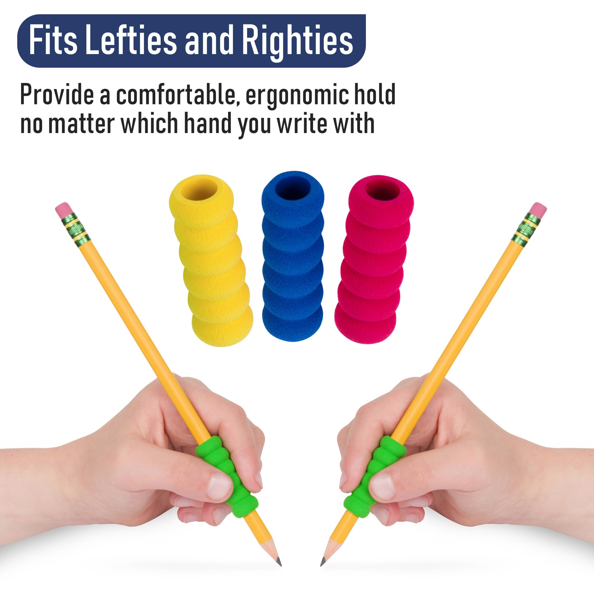 Pencil Grip The Classics Geriffelter Schaumstoffgriff, ergonomische Schreibhilfe, für Rechts- oder Linkshänder, verschiedene Farben, 12 Stück