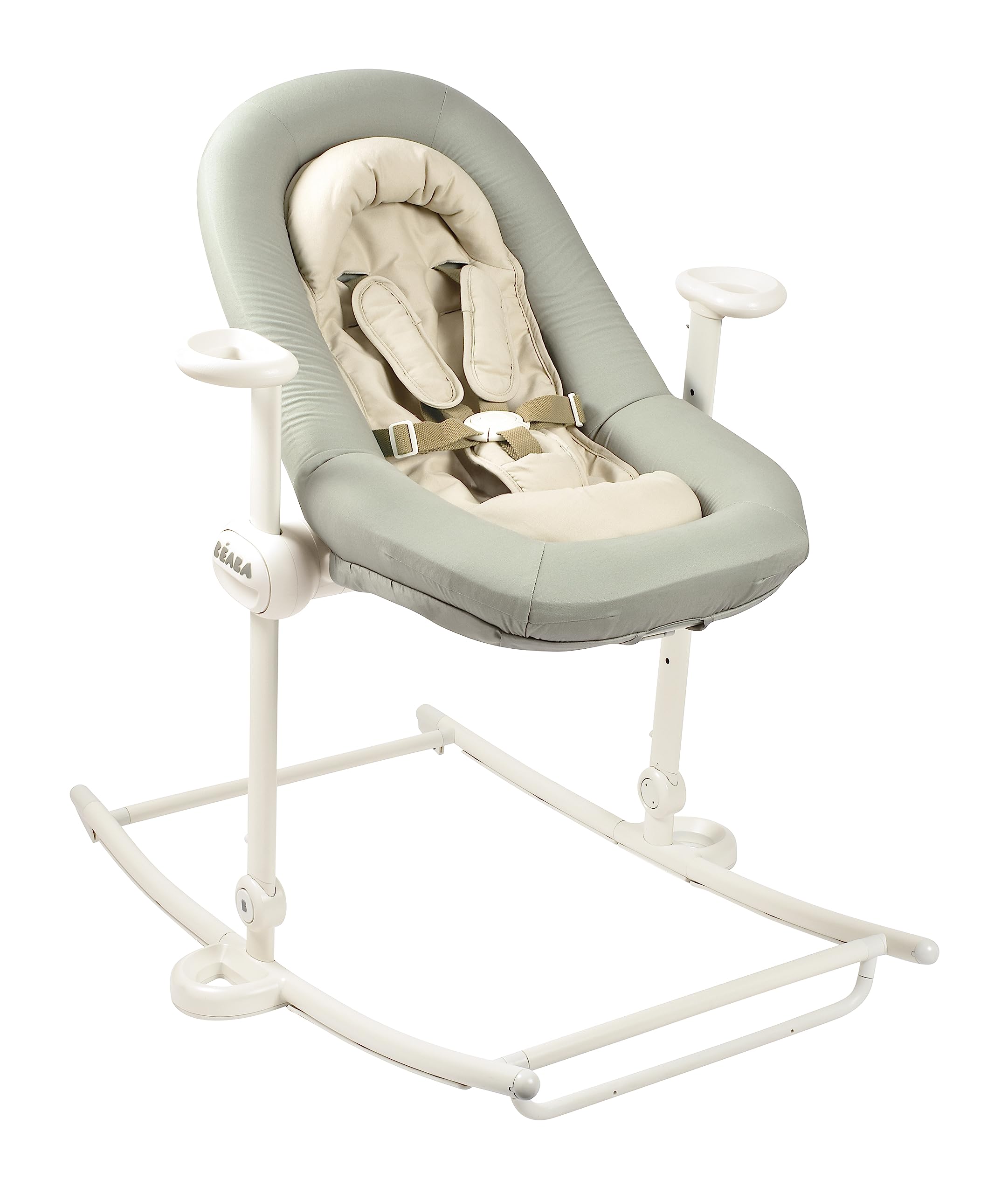 BÉABA, Transat bebe, Transat Up&Down Plus, 4 hauteurs, 3 inclinaisons, Réglable par simple pression, Pliable, Reducteur Naissance, Assise 100% Coton, Finition Premium, Harnais 5 points, Breveté, Sauge