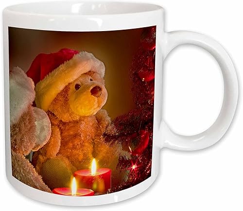 3dRose Ositos de peluche de Navidad con árbol navideño y velas de cerámica, 11 onzas, color blanco