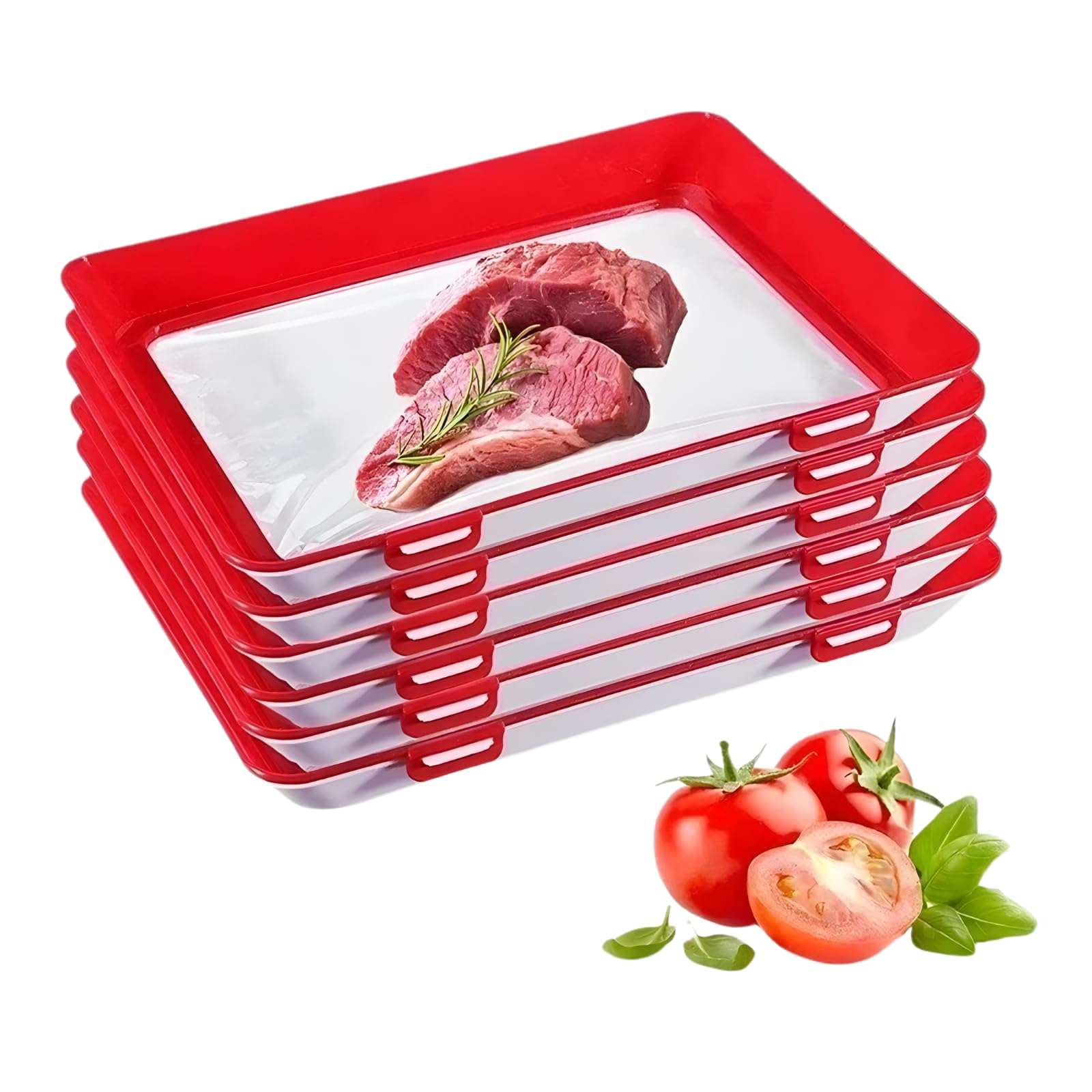 ZR Solutions Stretch Fresh Storage Trays Reusable Stackable Food Preservation Trays Airtight Silicone Stretch Lid Fridge Storage Organiser Cold Meat Deli Bacon 12 x 9 Inch Food Storage Trays (6)