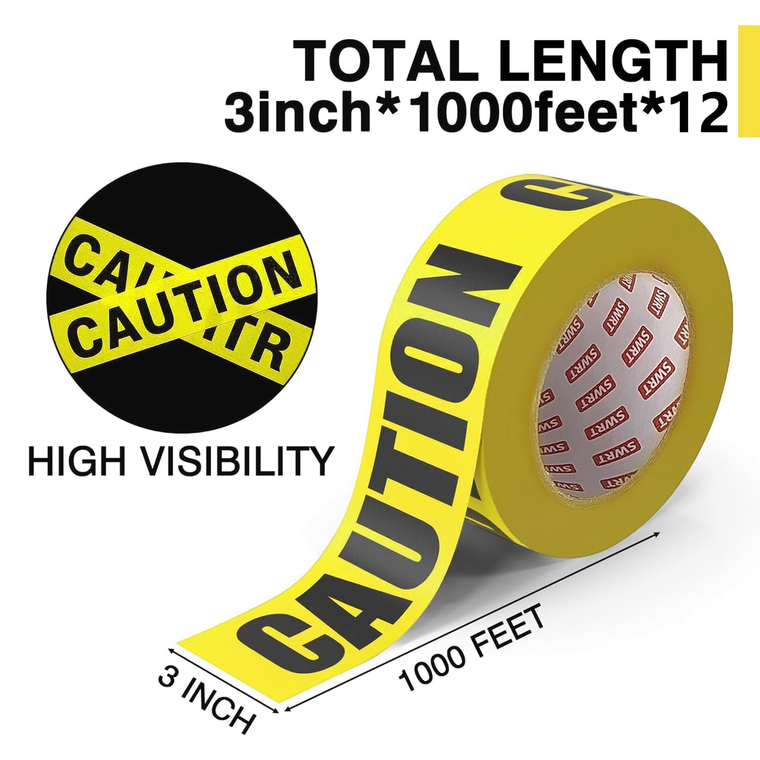 SWRT 12 Rolls Premium Yellow Caution Tape, 3 Inch x 1000FT(Total 12000FT) — Amazon image 2