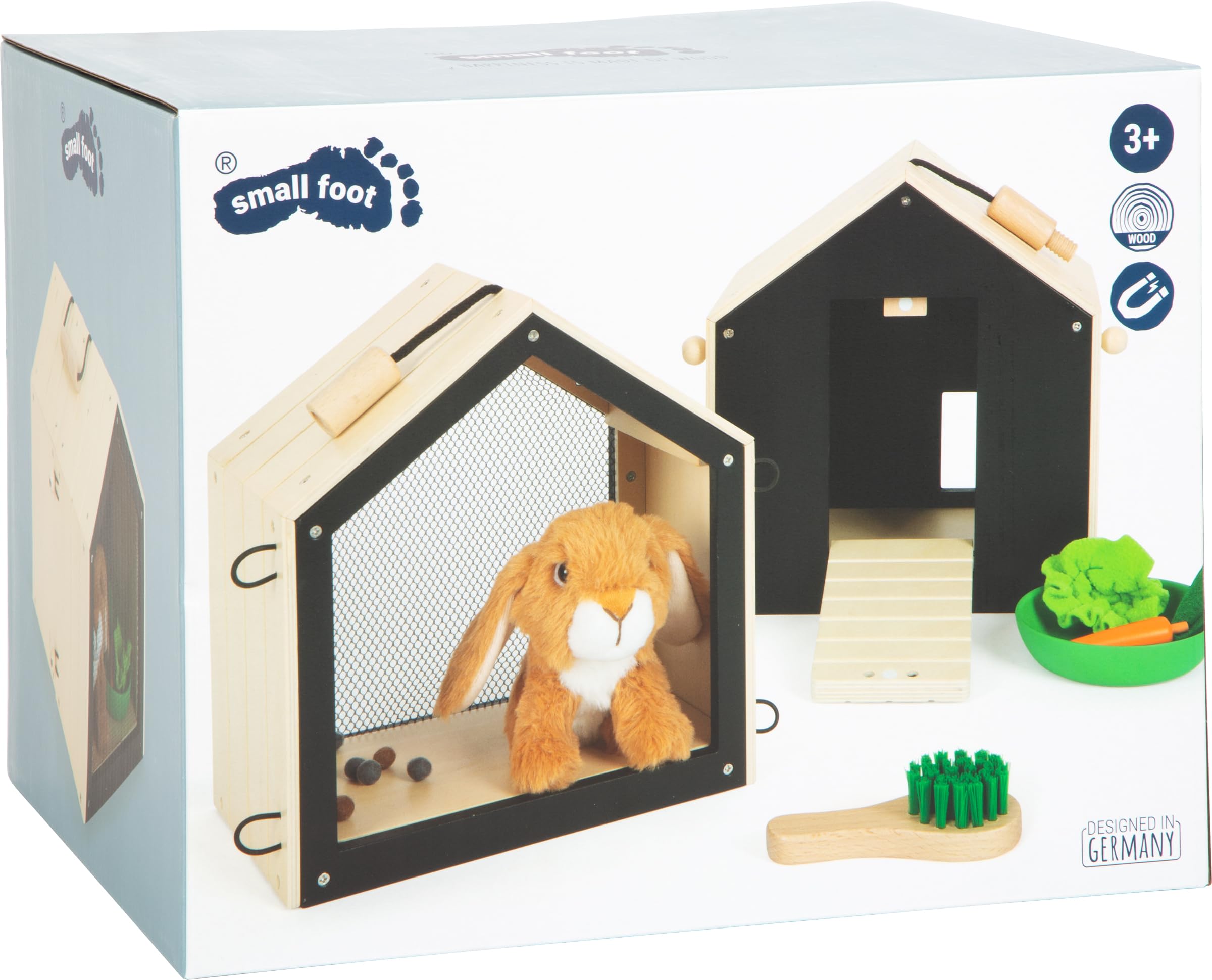 small foot Hasenstall mit Auslauf aus Holz, mit umfangreichem Zubehör, Rollenspielzeug für Kinder ab 3 Jahren, 12399
