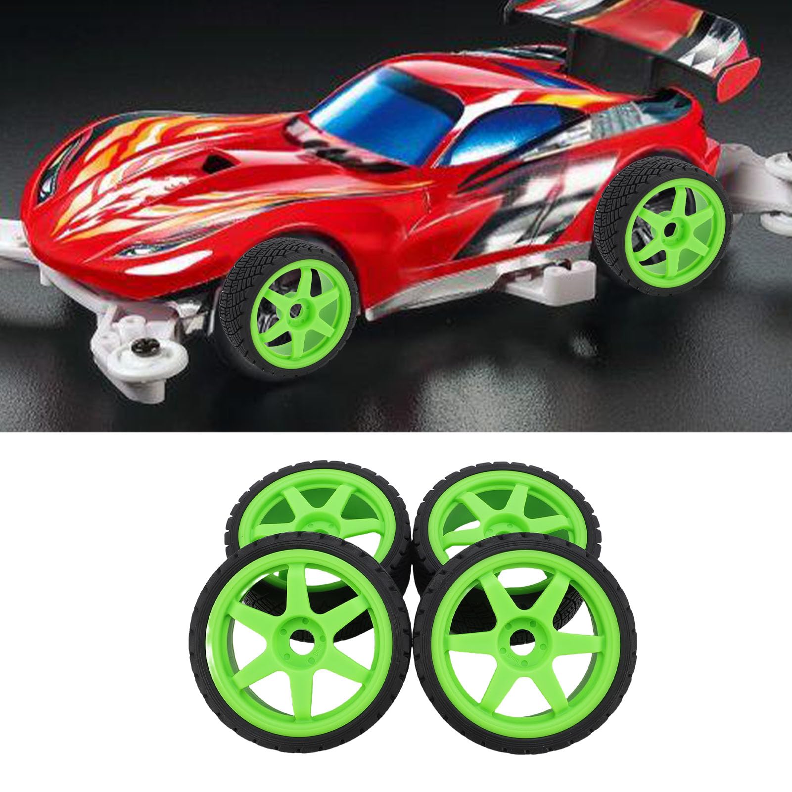 POENVFPO 4PCS 17 Mm RC Rally Racing Opony, Modne Opony z Tworzywa Sztucznego Wymiany Kółek (GREEN)