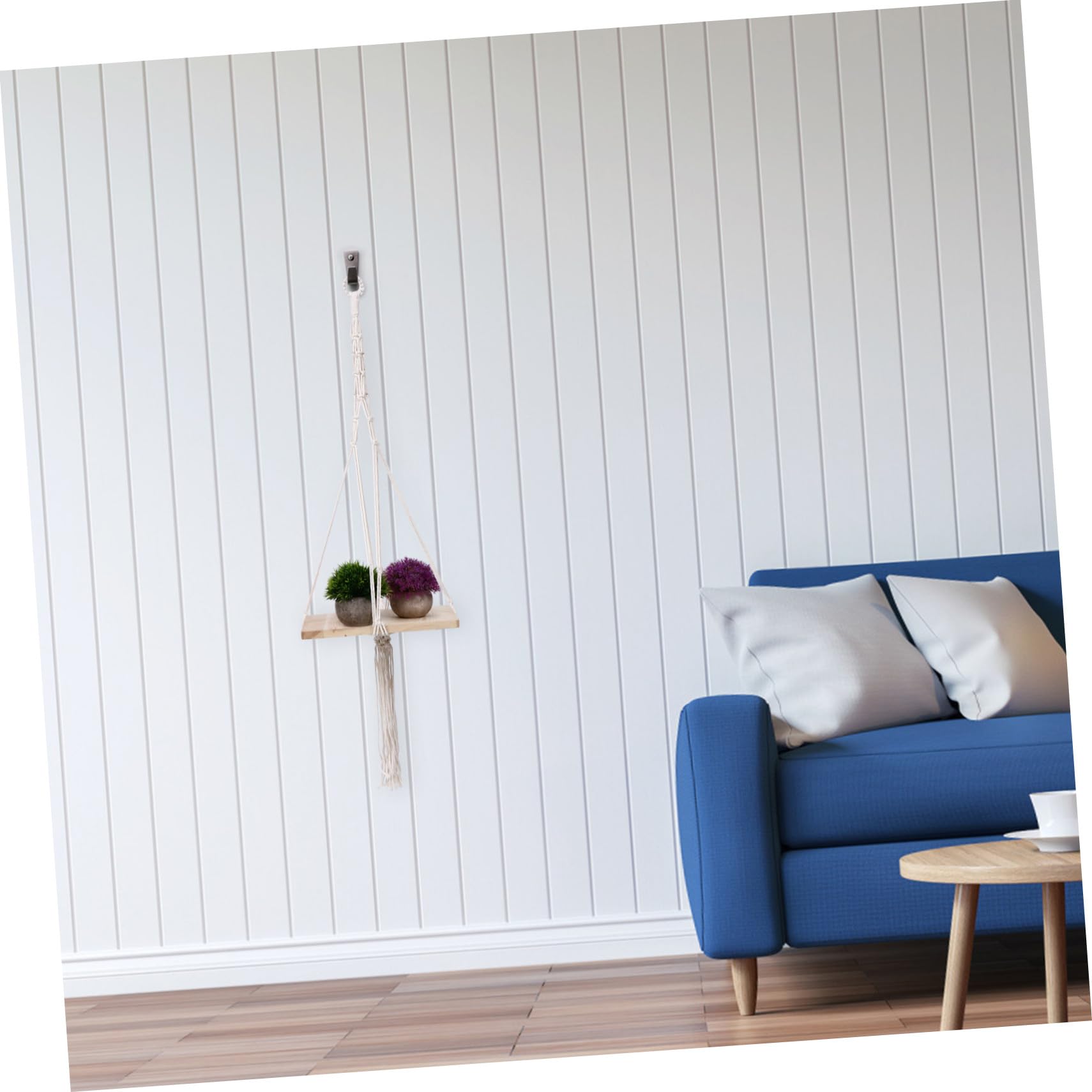 NUOBESTY Hängender Pflanzkorb aus Baumwolle für Balkon und Wohnung, Beige