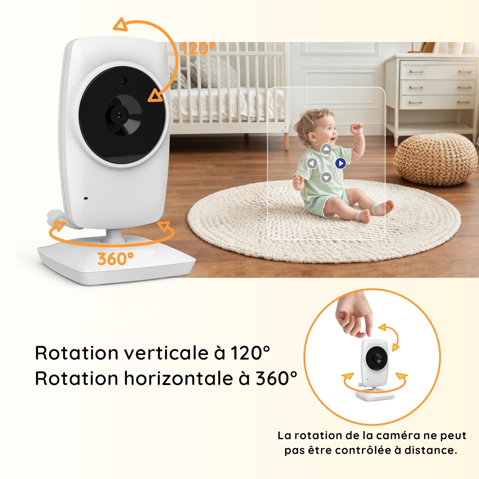 Babystar Babyphone caméra,3.2 Pouces écran LCD Moniteur bébé avec caméra et Vision Nocturne, Mode ECO, Audio bidirectionnel, capteur de température, Rappel d'alimentation, 4 berceuses