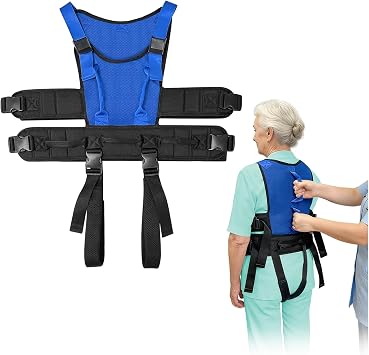 Gait Belt for Seniors Transfer Gate Belt for Elderly Lifting with 8 Handles Physical Therapy Lift Assist Patient Fall Prevention Medical Walking Standing Aids Supports Safety Harness Mesh - Blue