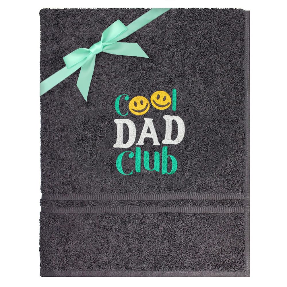 Teddyt's Charcoal Grey Cool Dad Club Embroidered Fathers Day Bath Towel Gift (Charcoal Grey)