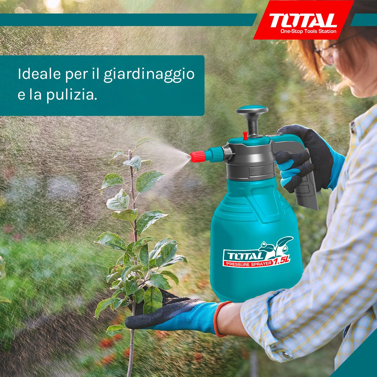 TOTAL Spruzzatore A Pressione 1L Con Doppia Apertura E Ugello Regolabile – Per Giardino E Pulizia